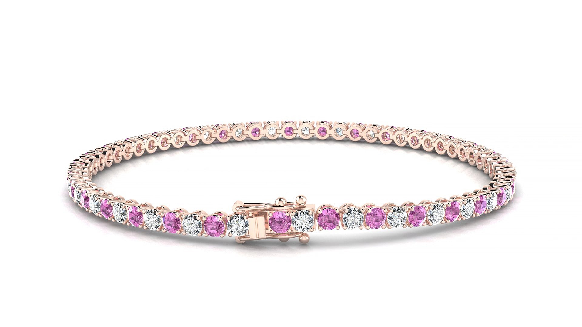 Firenze 1-1 | 18k Rose Gold 2.5 mm Round Natural Pink Sapphire & Diamond 20 cm Tennis Bracelet