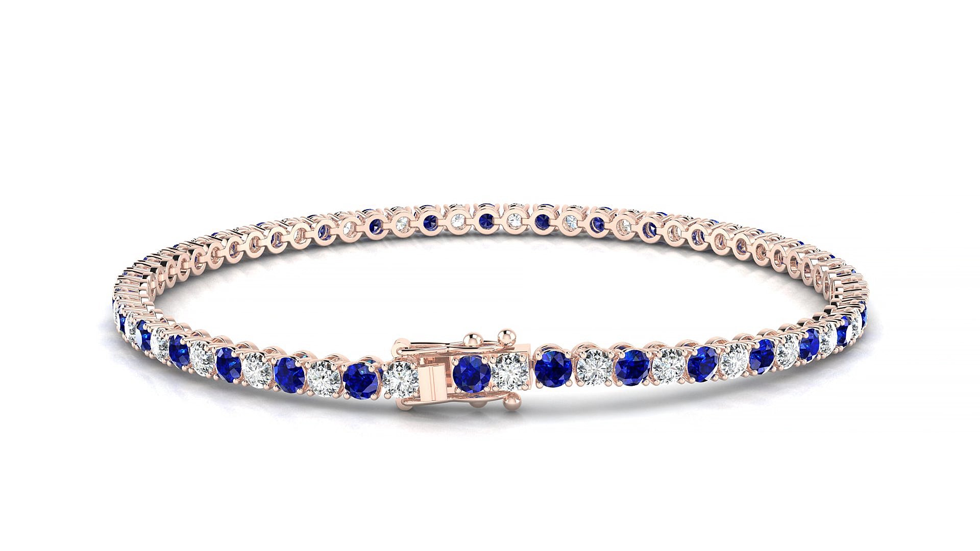 Firenze 1-1 | 18k Rose Gold 2.5 mm Round Natural Sapphire & Diamond 19 cm Tennis Bracelet