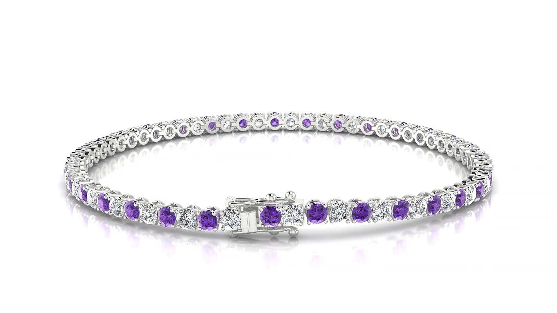 Firenze 1-1 | 18k White Gold 2.5 mm Round Natural Amethyst & Diamond 15 cm Tennis Bracelet