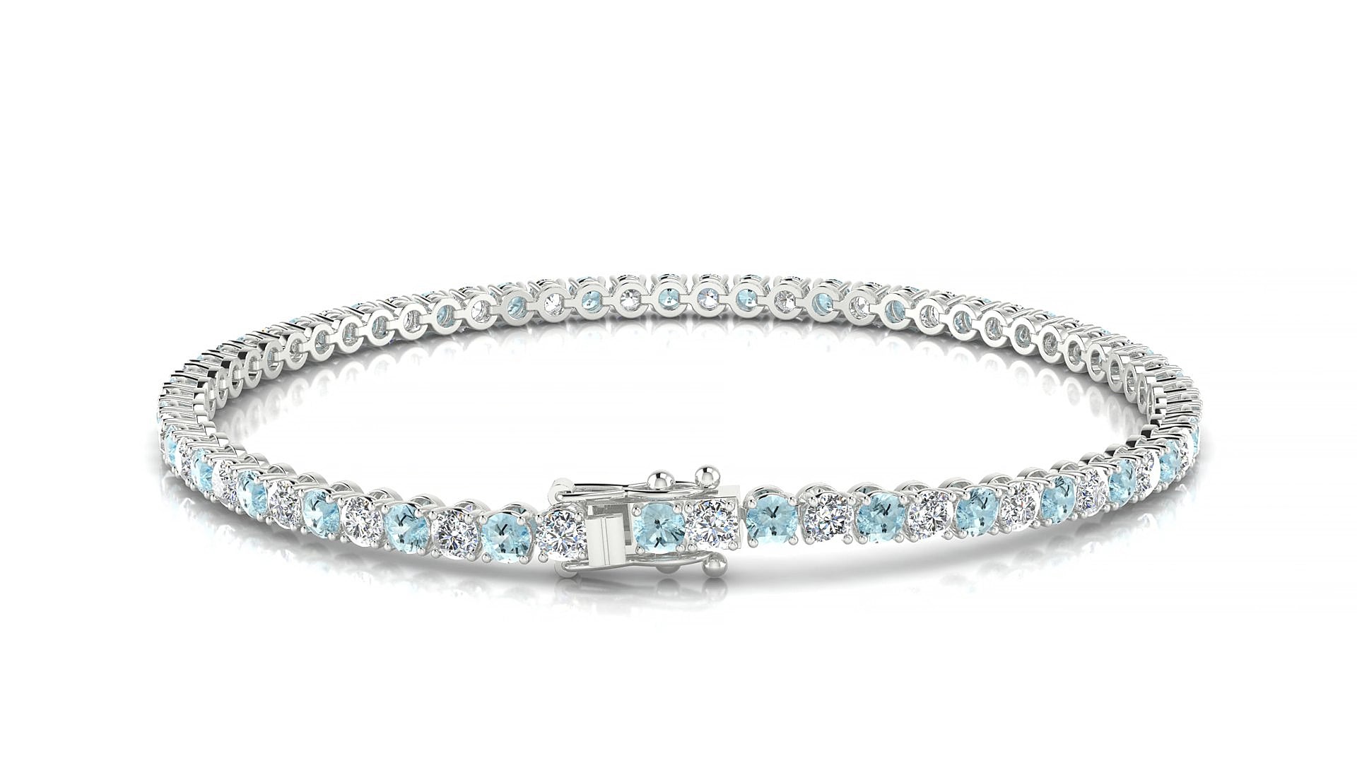Firenze 1-1 | 18k White Gold 2.5 mm Round Natural Aquamarine & Diamond 17 cm Tennis Bracelet