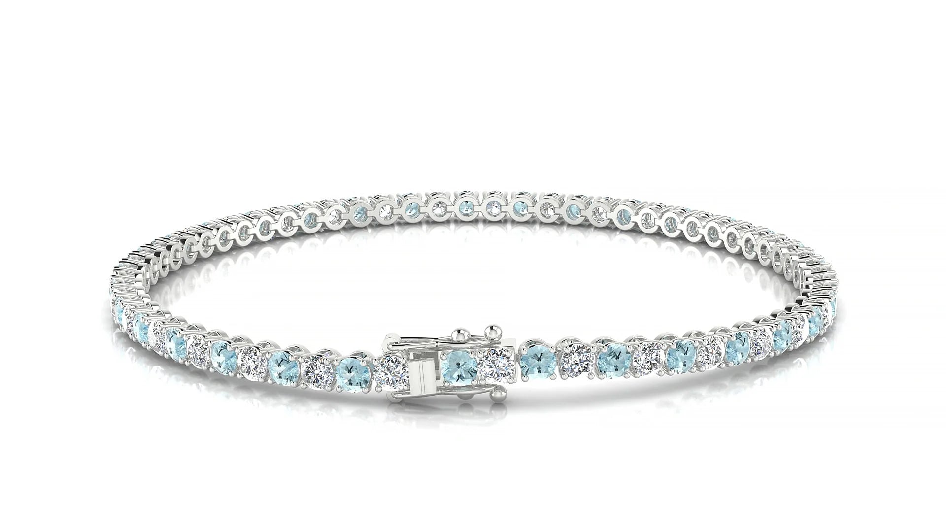 Firenze 1-1 | 18k White Gold 2.5 mm Round Natural Aquamarine & Diamond Tennis Bracelet