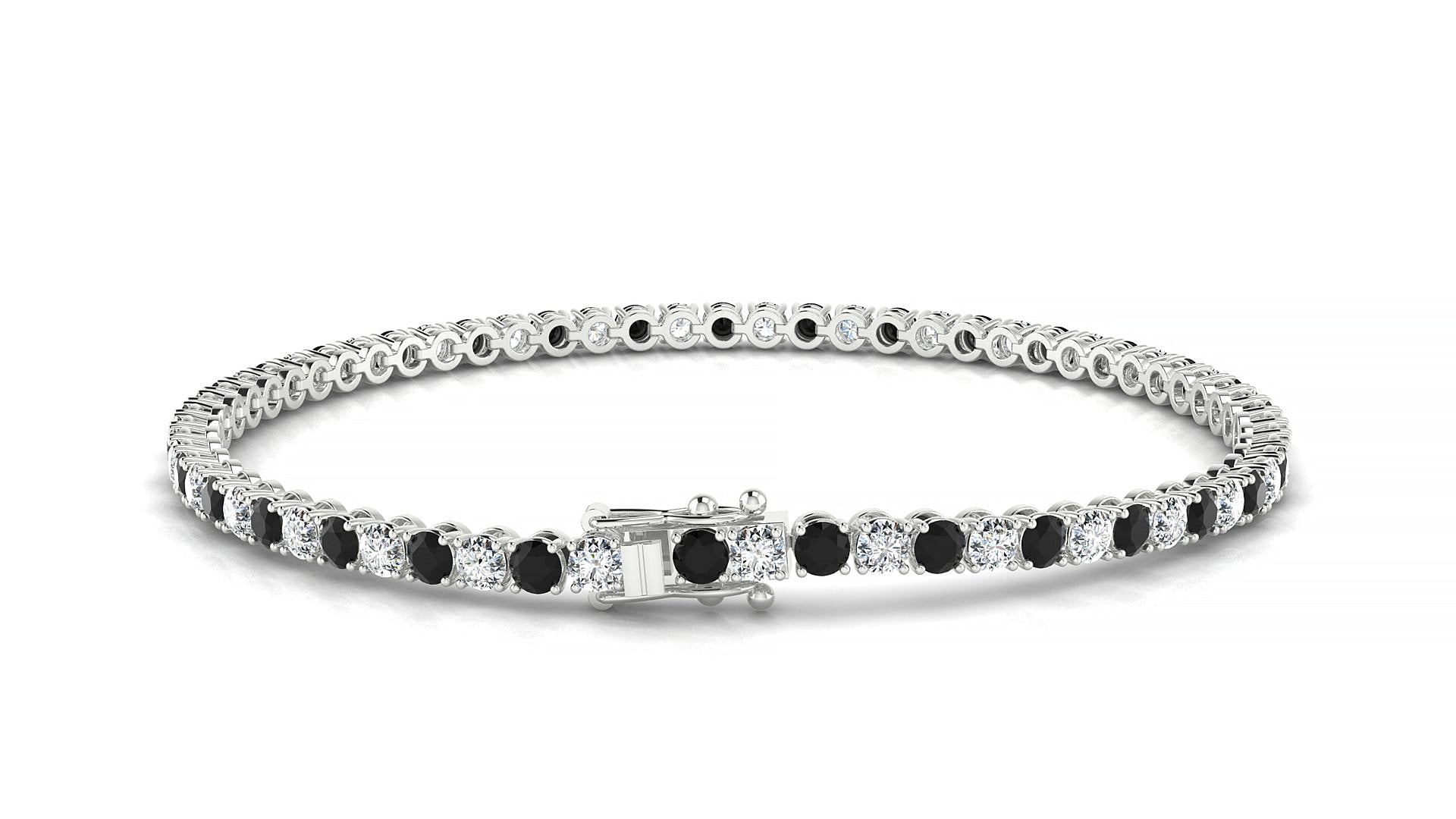 Firenze 1-1 | 18k White Gold 2.5 mm Round Natural Black Diamond & Diamond Tennis Bracelet