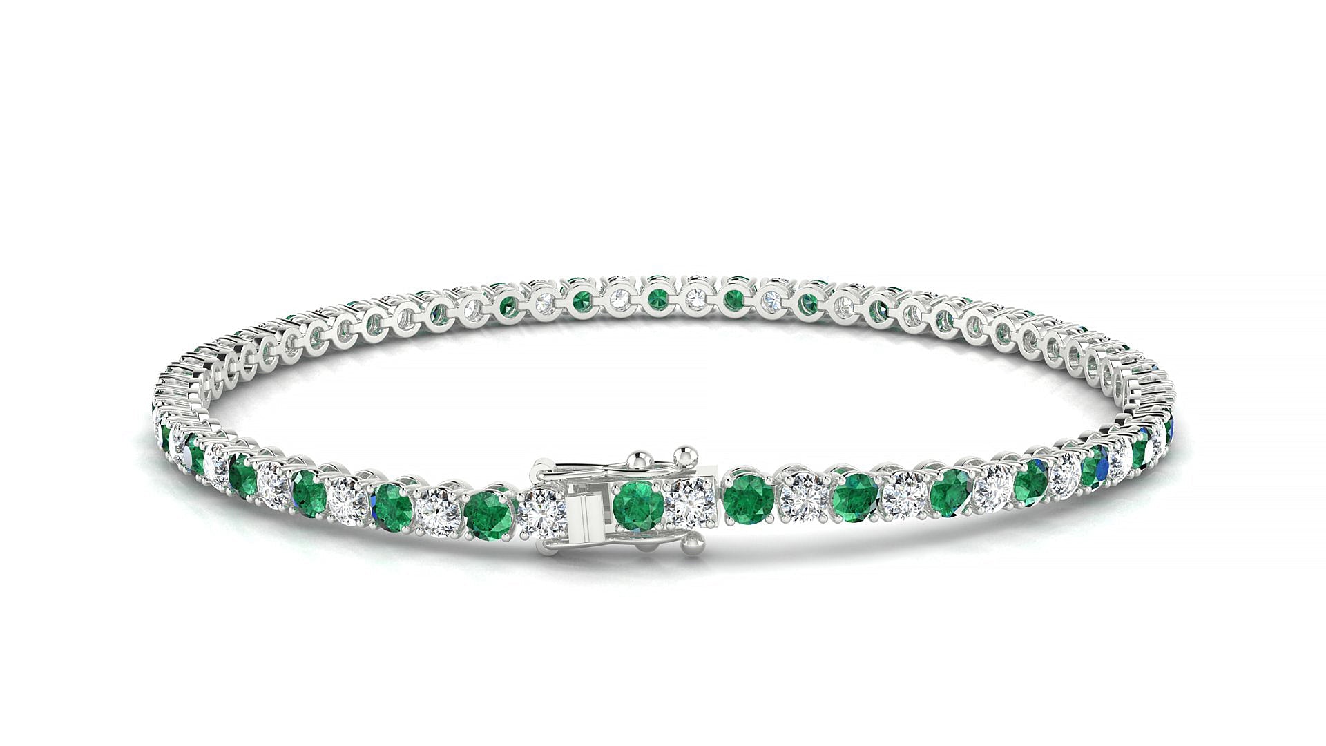 Firenze 1-1 | 18k White Gold 2.5 mm Round Natural Emerald & Diamond Tennis Bracelet