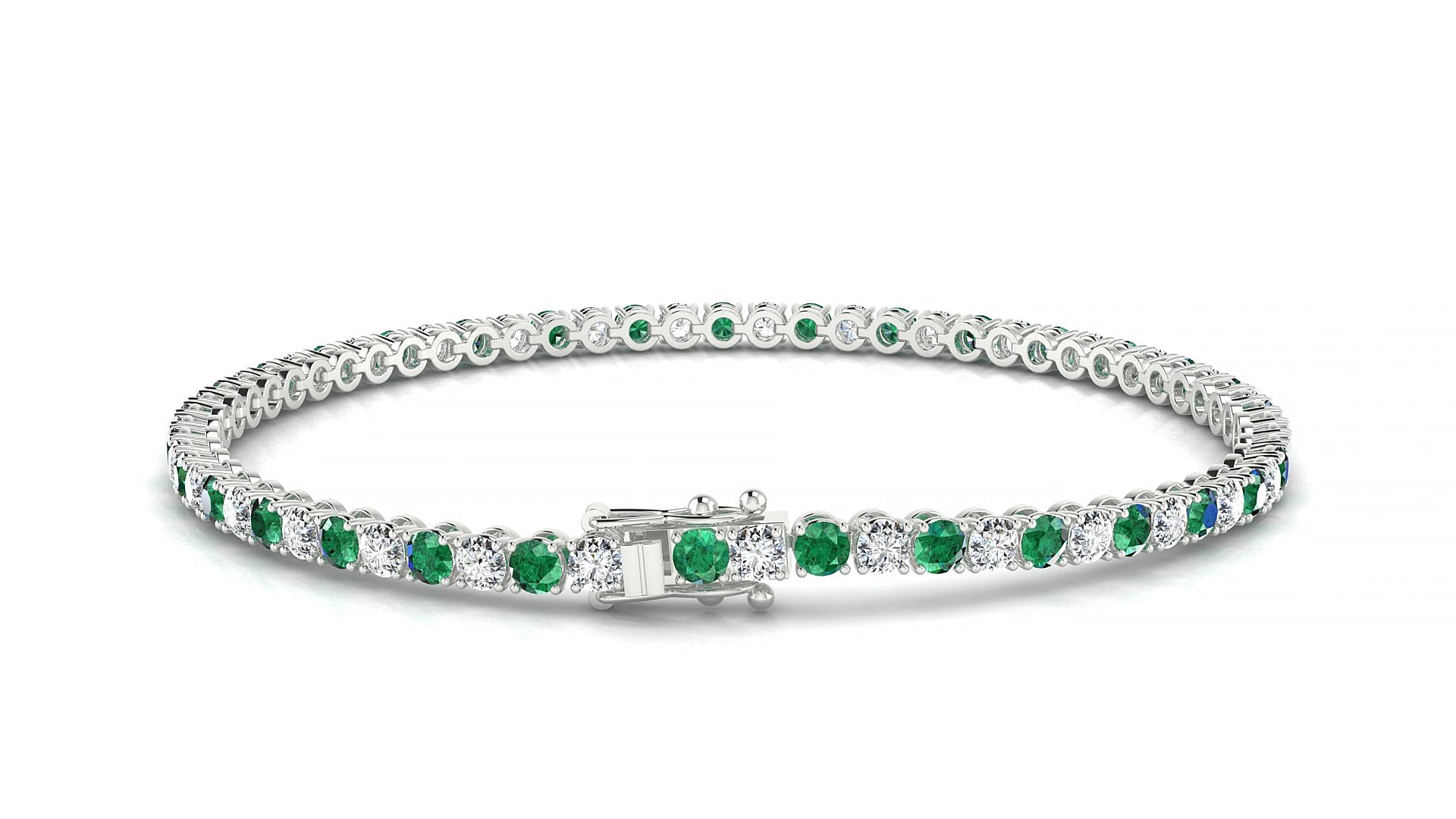 Firenze 1-1 | 18k White Gold 2.5 mm Round Natural Emerald & Diamond 18 cm Tennis Bracelet
