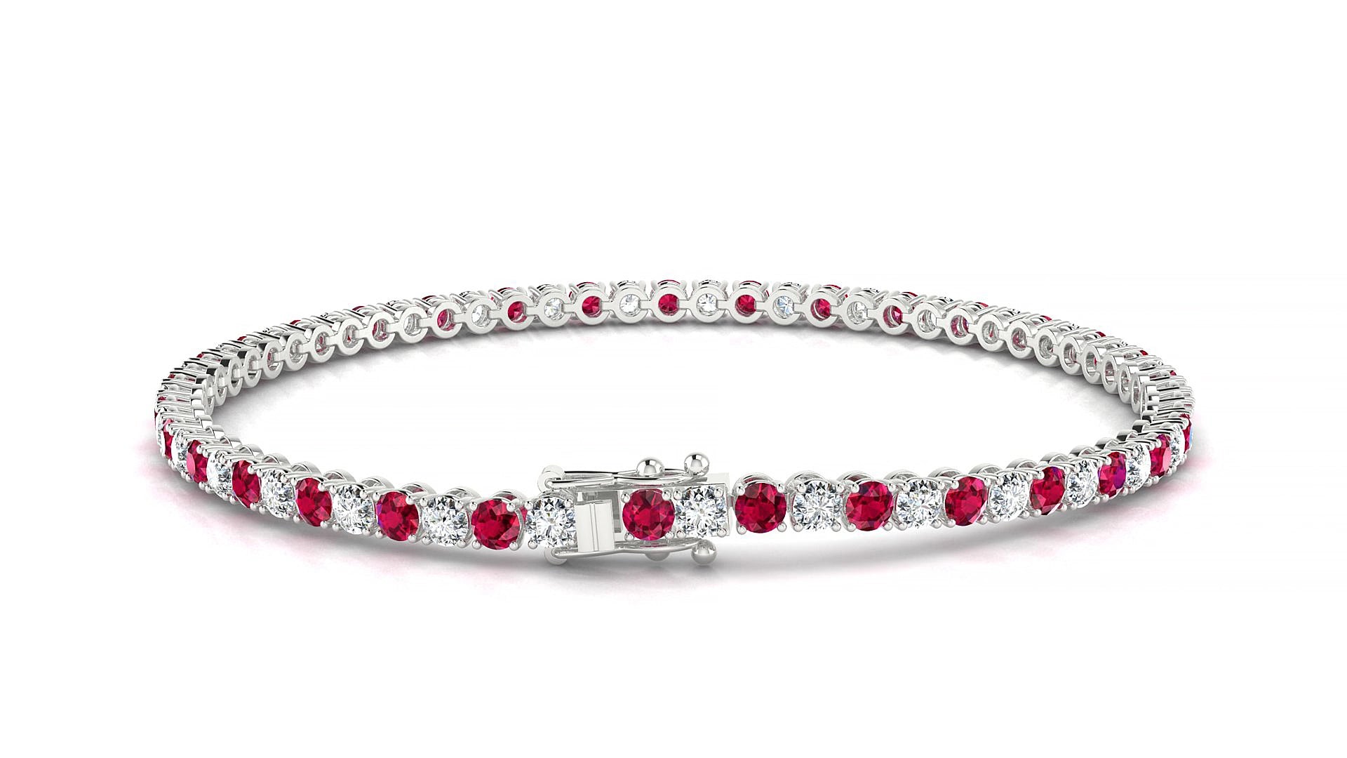 Firenze 1-1 | 18k White Gold 2.5 mm Round Natural Ruby & Diamond 19 cm Tennis Bracelet