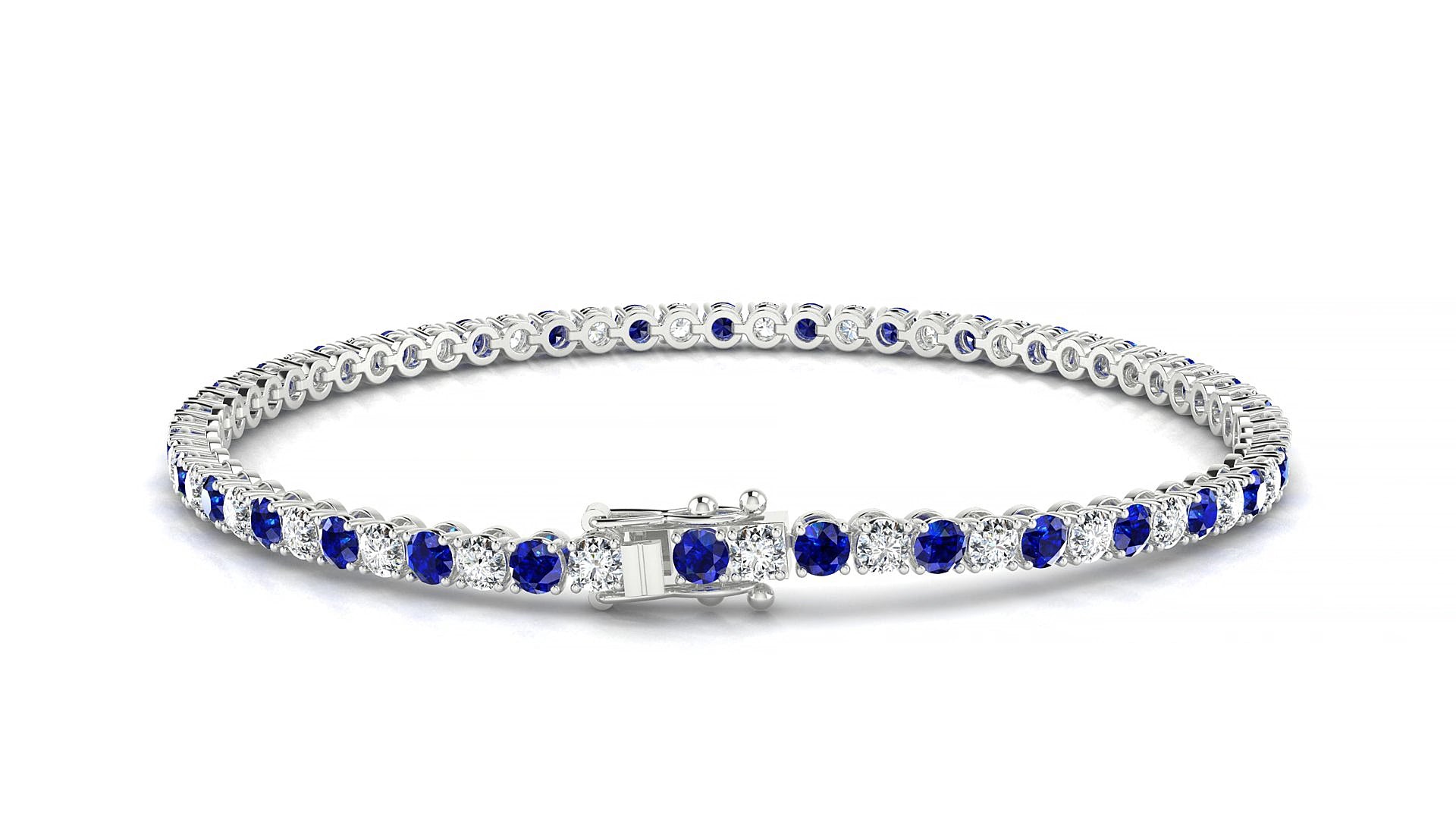 Firenze 1-1 | 18k White Gold 2.5 mm Round Natural Sapphire & Diamond 15 cm Tennis Bracelet