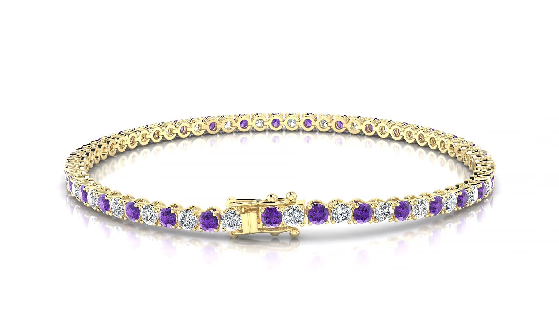 Firenze 1-1 | 18k Yellow Gold 2.5 mm Round Natural Amethyst & Diamond 15 cm Tennis Bracelet