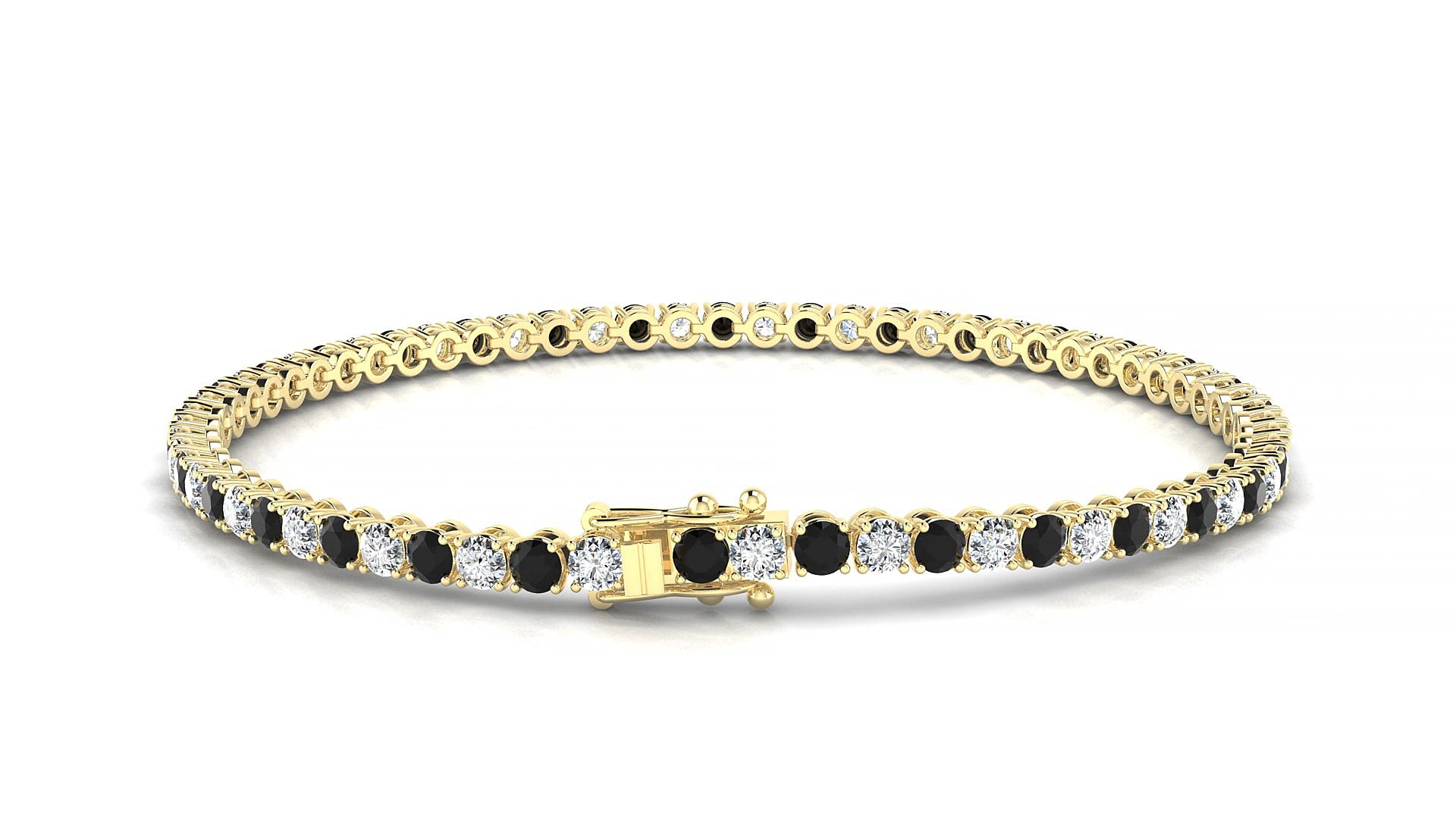 Firenze 1-1 | 18k Yellow Gold 2.5 mm Round Natural Black Diamond & Diamond 18 cm Tennis Bracelet