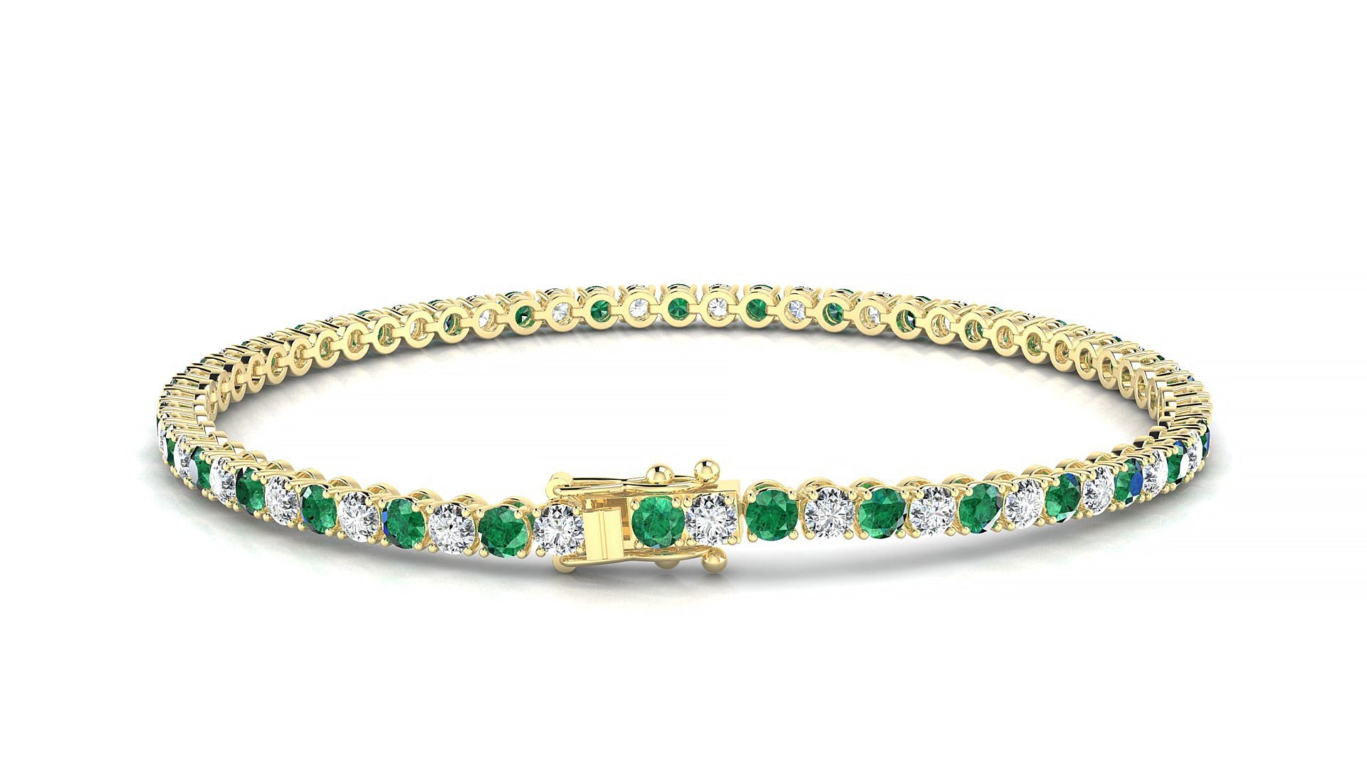 Firenze 1-1 | 18k Yellow Gold 2.5 mm Round Natural Emerald & Diamond Tennis Bracelet