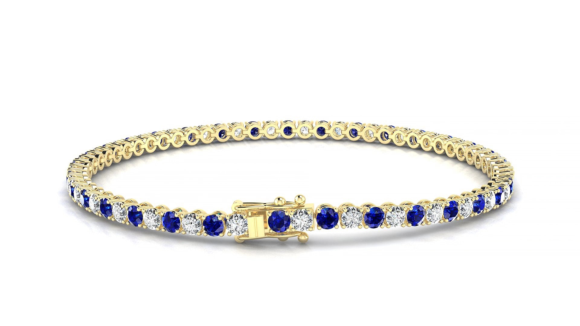 Firenze 1-1 | 18k Yellow Gold 2.5 mm Round Natural Sapphire & Diamond 19 cm Tennis Bracelet