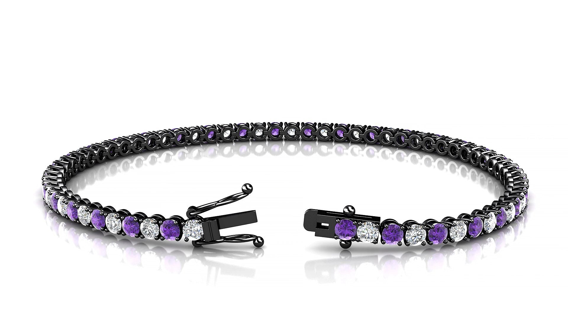 Firenze 1-1 | 18k Black Gold 2.5 mm Round Natural Amethyst & Diamond 17 cm Tennis Bracelet