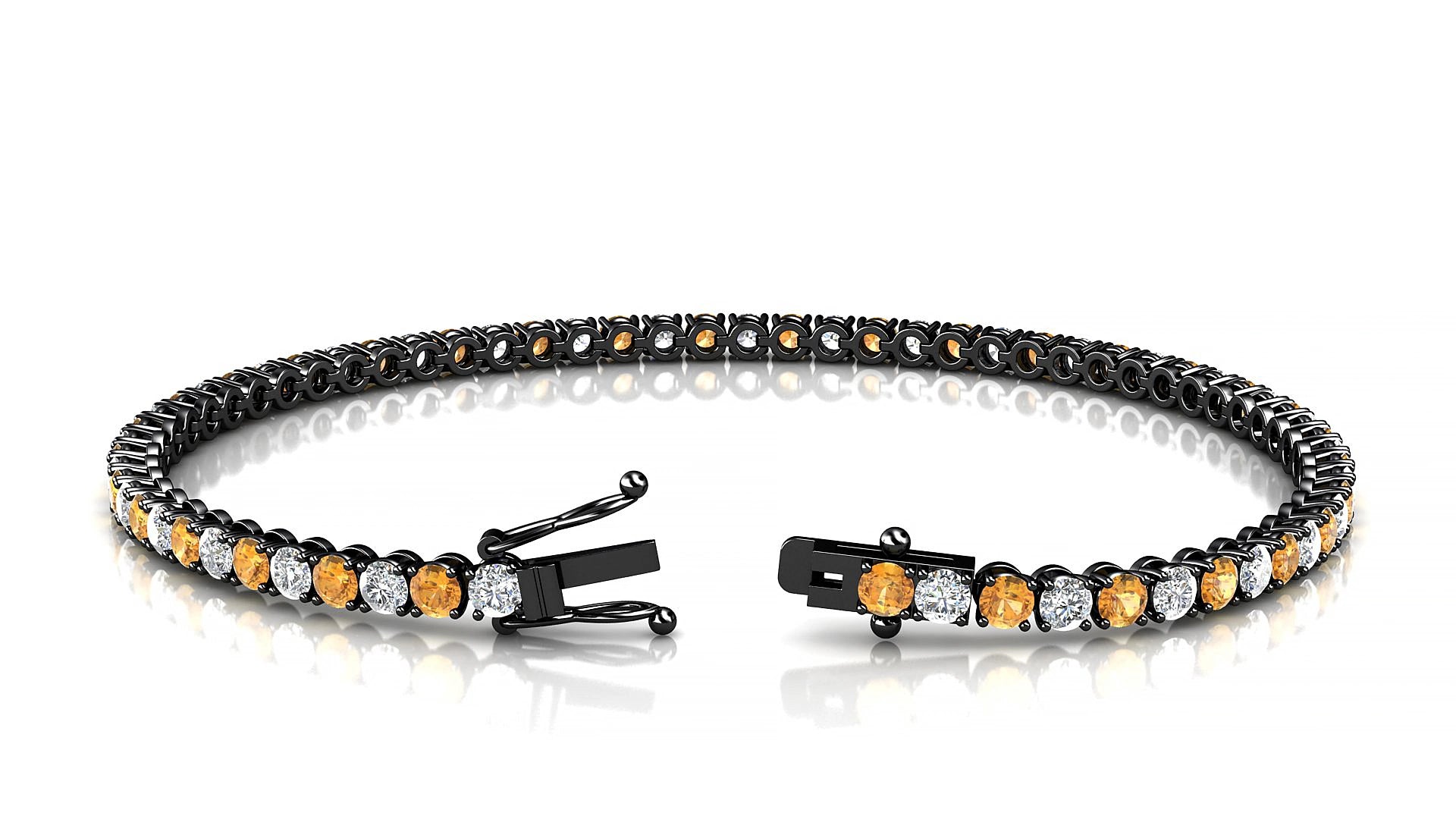 Firenze 1-1 | 18k Black Gold 2.5 mm Round Natural Citrine & Diamond 17 cm Tennis Bracelet