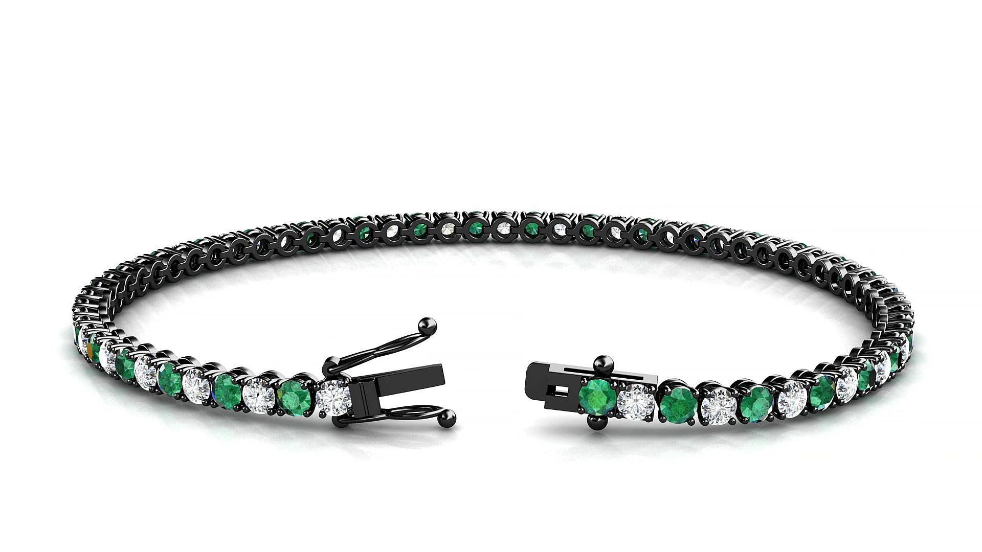 Firenze 1-1 | 18k Black Gold 2.5 mm Round Natural Emerald & Diamond 16 cm Tennis Bracelet