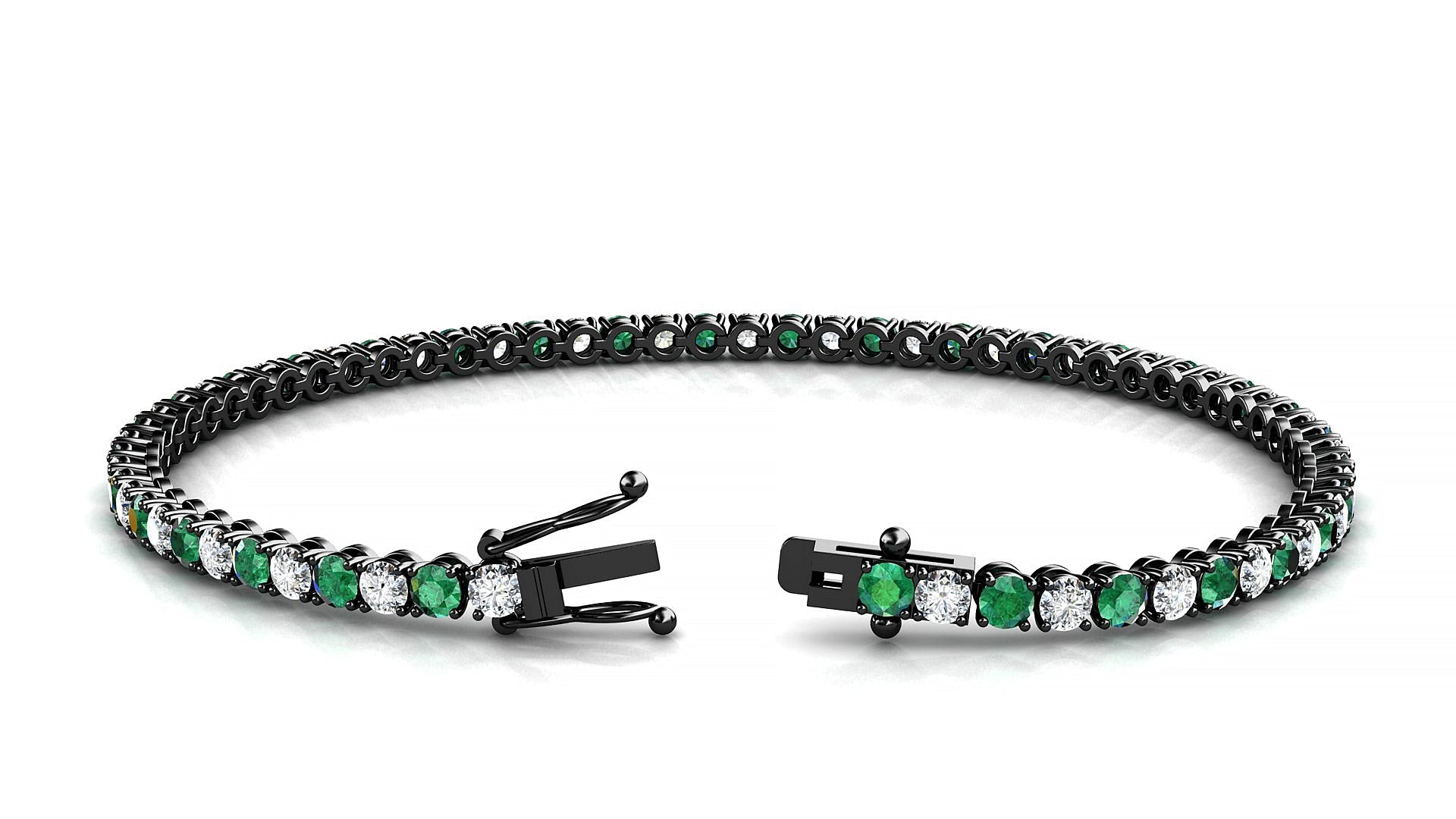 Firenze 1-1 | 18k Black Gold 2.5 mm Round Natural Emerald & Diamond Tennis Bracelet