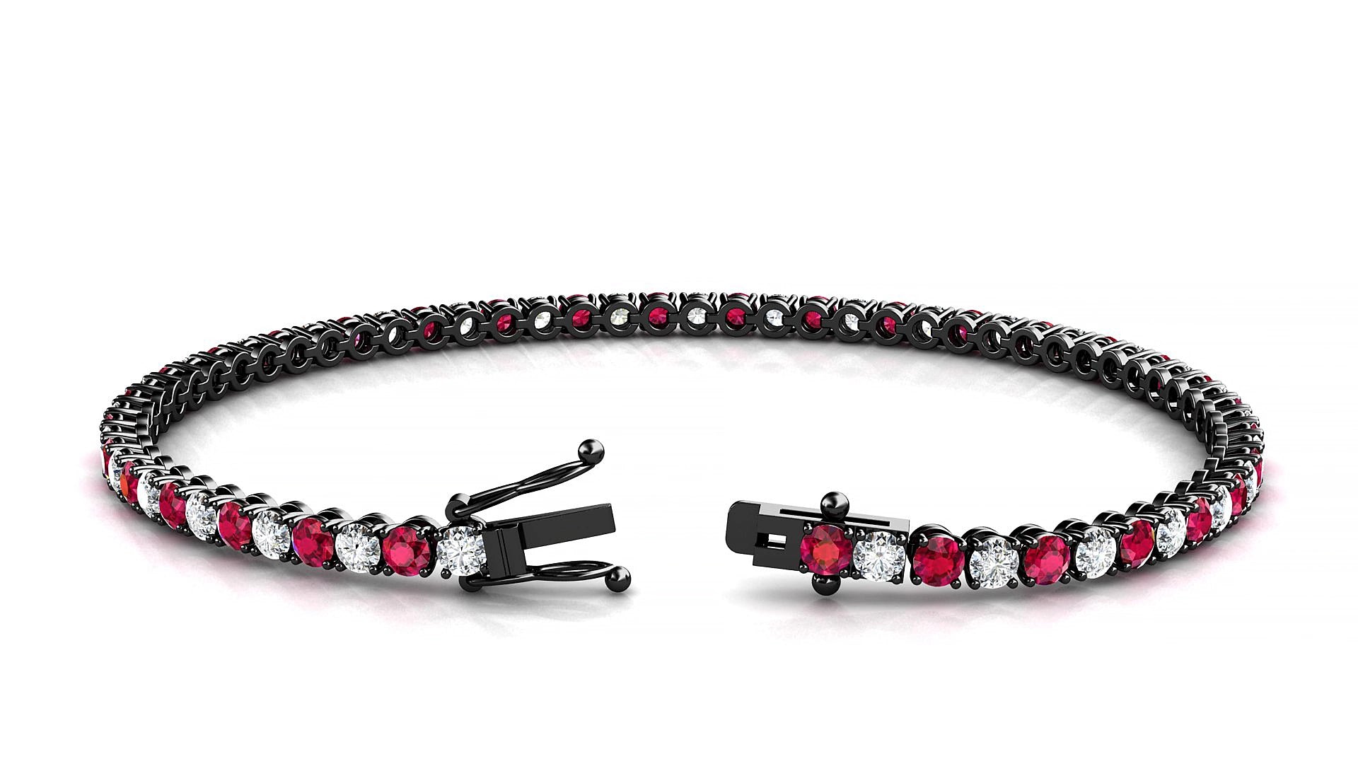 Firenze 1-1 | 18k Black Gold 2.5 mm Round Natural Ruby & Diamond 16 cm Tennis Bracelet