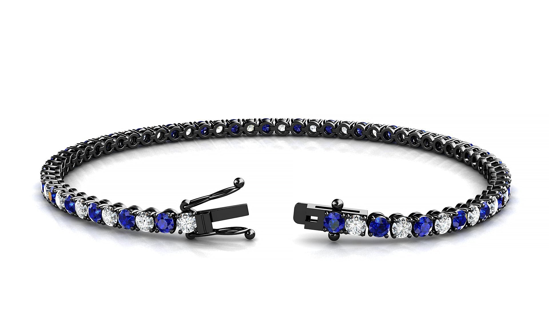 Firenze 1-1 | 18k Black Gold 2.5 mm Round Natural Sapphire & Diamond Tennis Bracelet