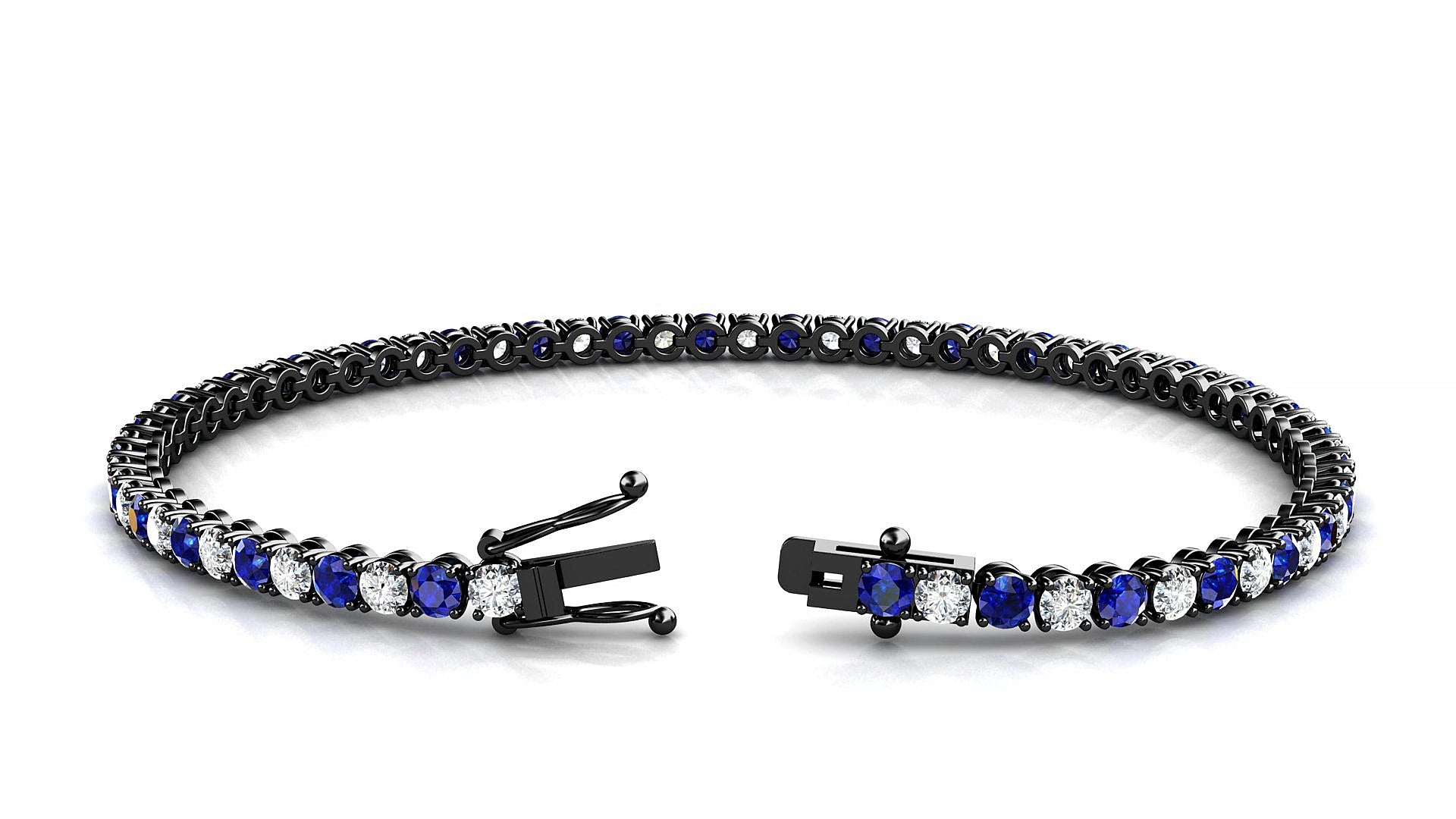 Firenze 1-1 | 18k Black Gold 2.5 mm Round Natural Sapphire & Diamond 17 cm Tennis Bracelet