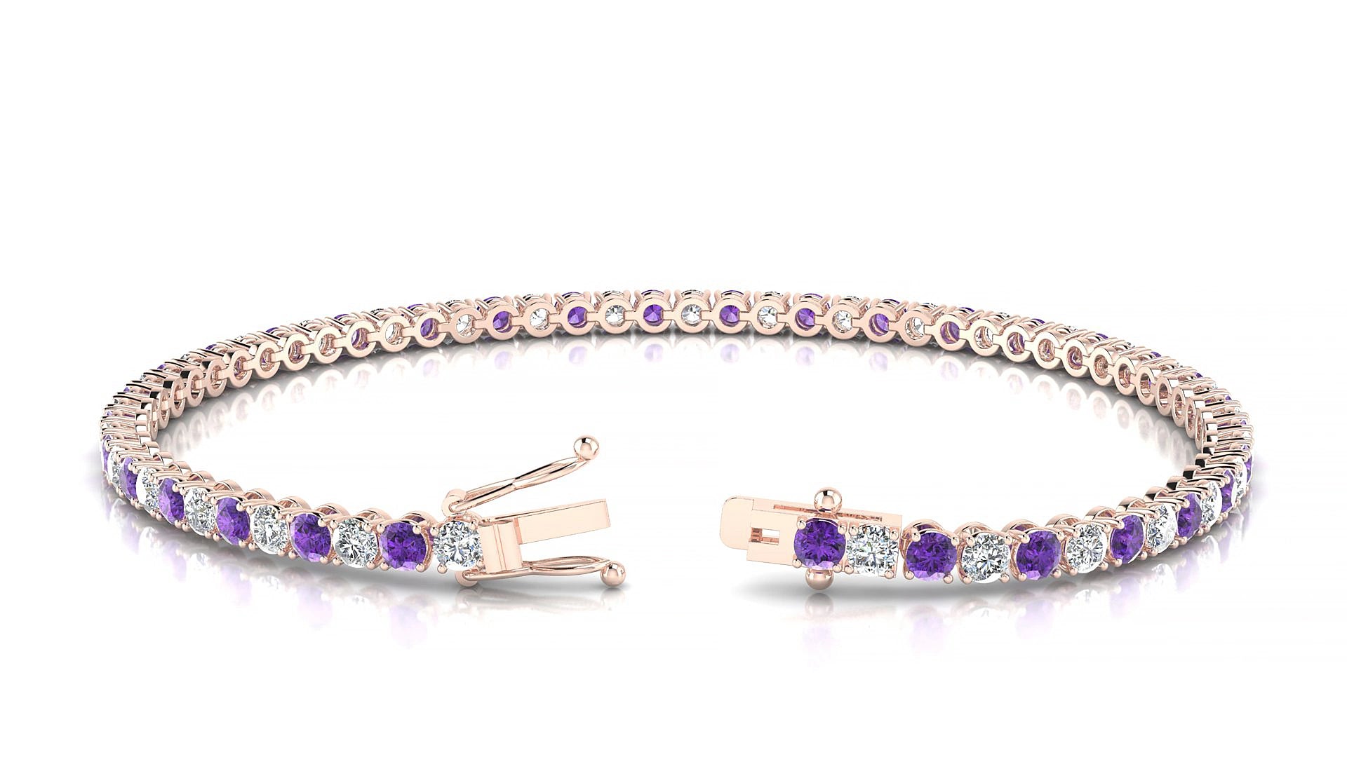 Firenze 1-1 | 18k Rose Gold 2.5 mm Round Natural Amethyst & Diamond 15 cm Tennis Bracelet