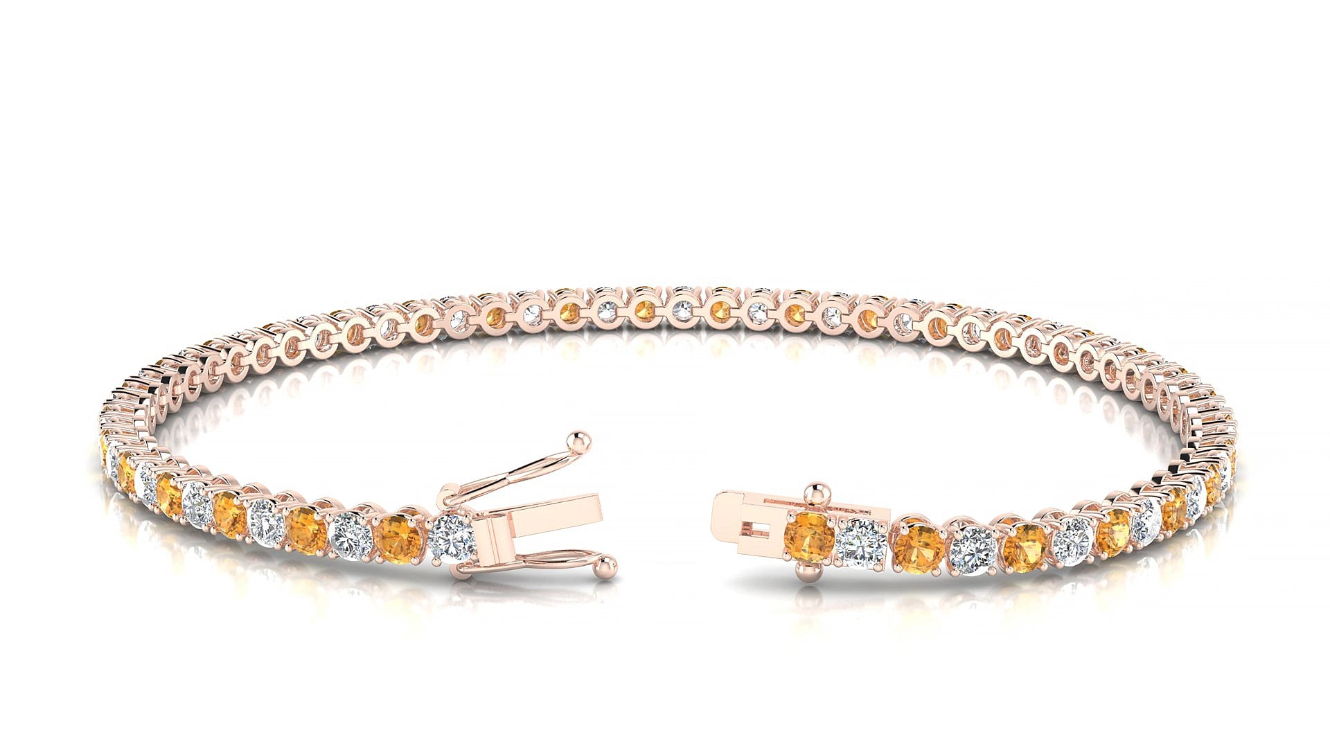 Firenze 1-1 | 18k Rose Gold 2.5 mm Round Natural Citrine & Diamond 16 cm Tennis Bracelet