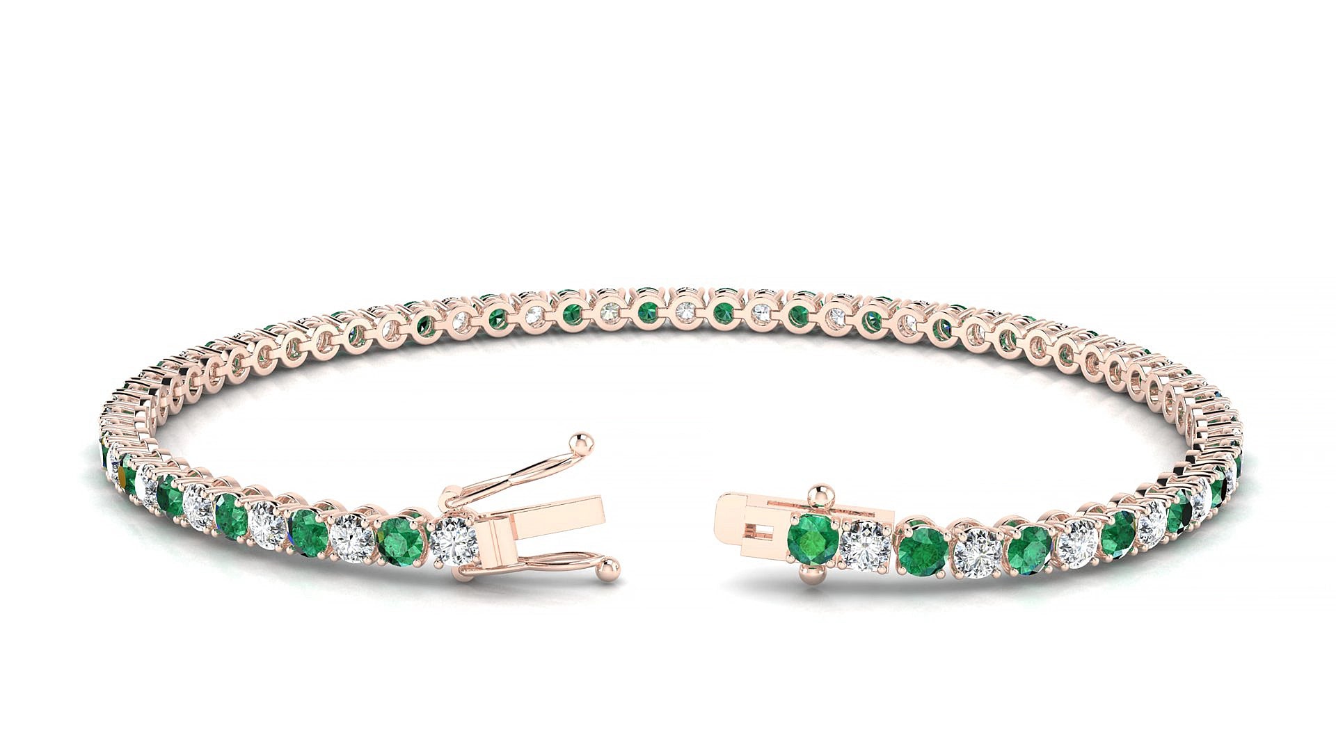 Firenze 1-1 | 18k Rose Gold 2.5 mm Round Natural Emerald & Diamond 15 cm Tennis Bracelet