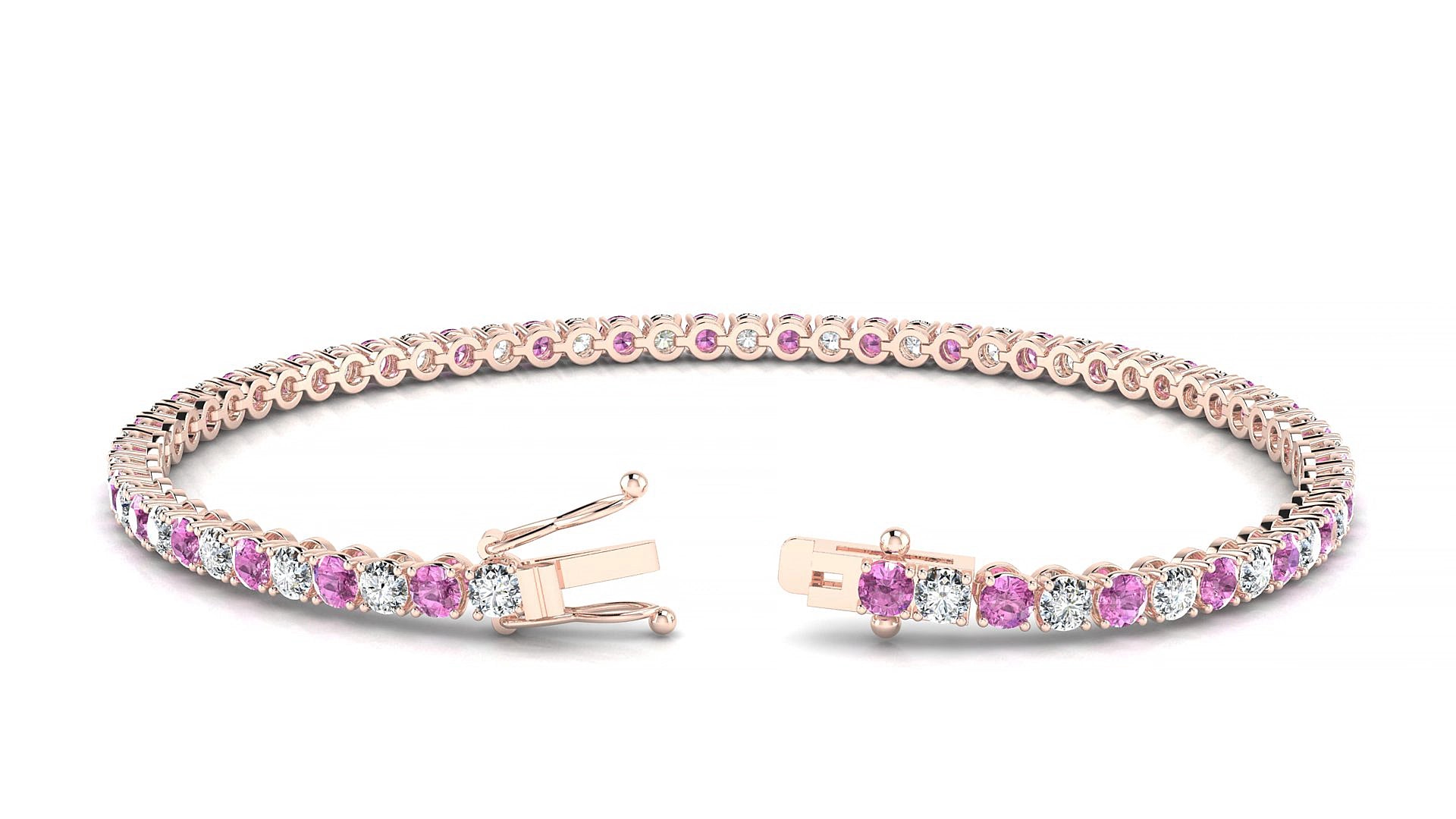 Firenze 1-1 | 18k Rose Gold 2.5 mm Round Natural Pink Sapphire & Diamond 19 cm Tennis Bracelet