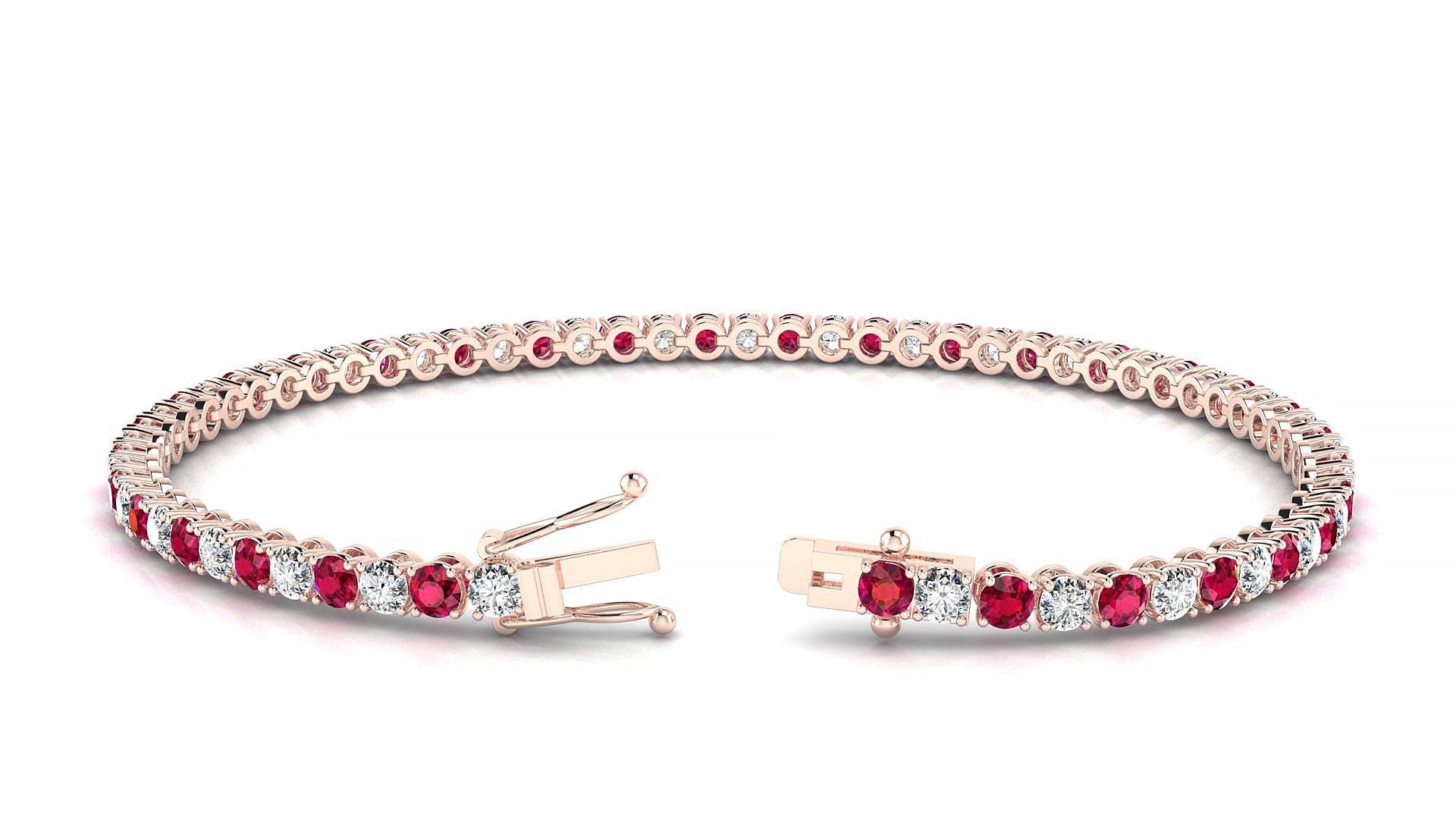 Firenze 1-1 | 18k Rose Gold 2.5 mm Round Natural Ruby & Diamond Tennis Bracelet