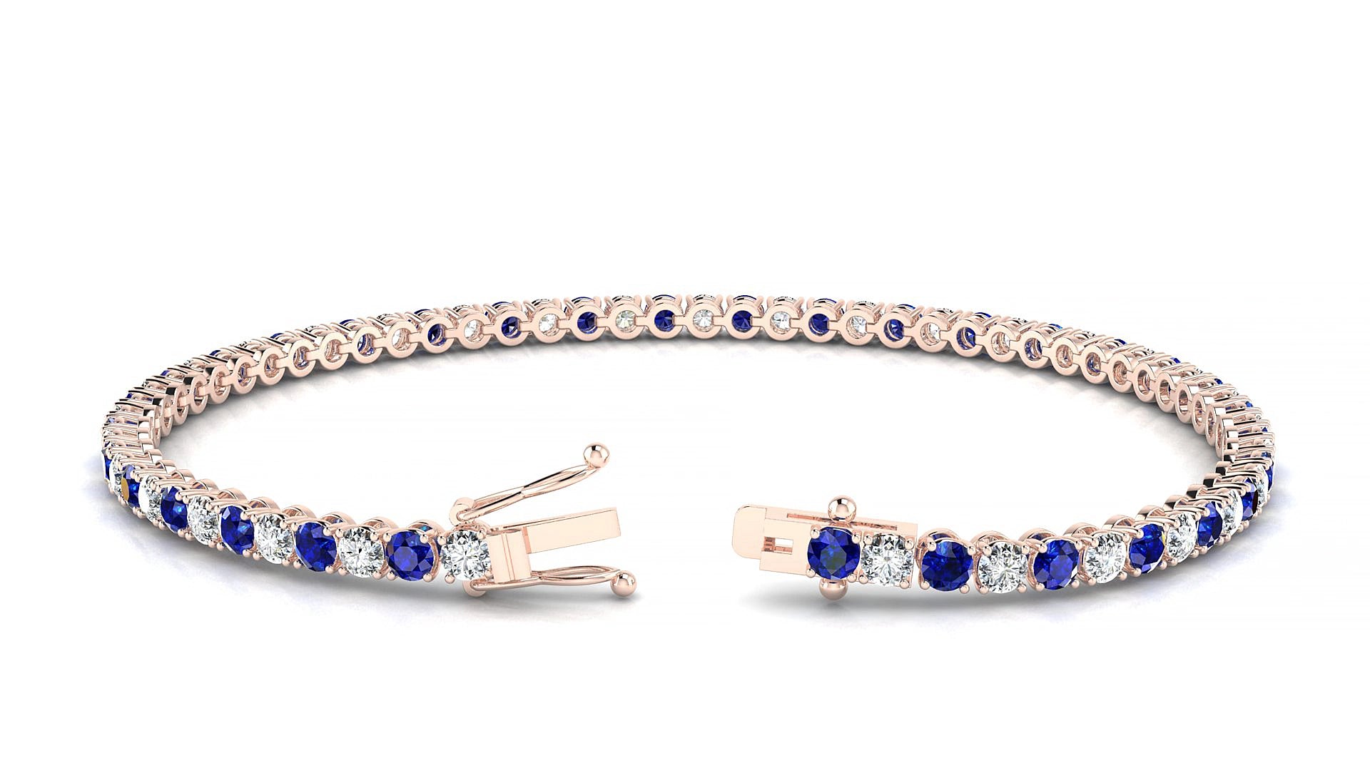 Firenze 1-1 | 18k Rose Gold 2.5 mm Round Natural Sapphire & Diamond 17 cm Tennis Bracelet