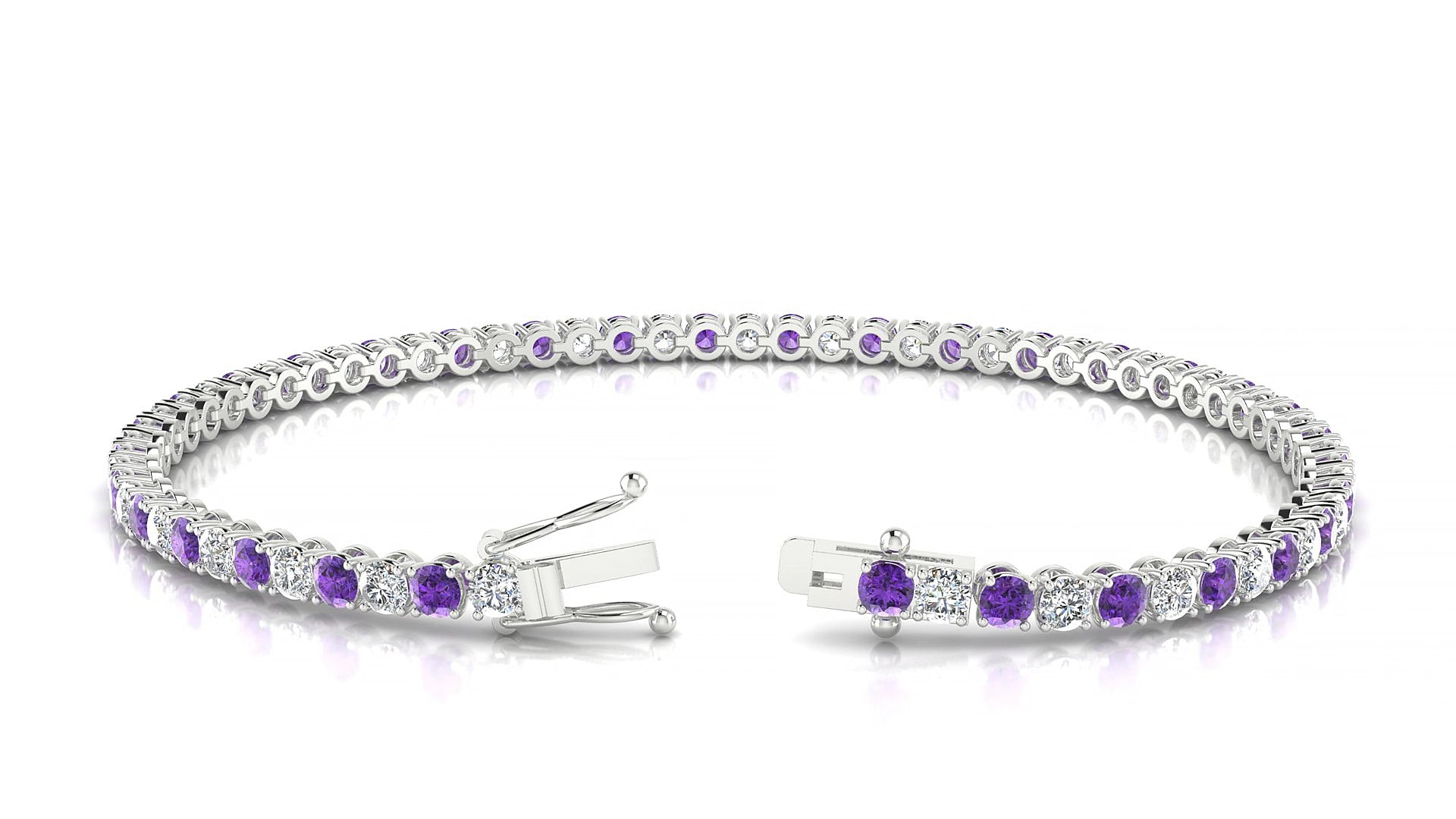 Firenze 1-1 | 18k White Gold 2.5 mm Round Natural Amethyst & Diamond 15 cm Tennis Bracelet