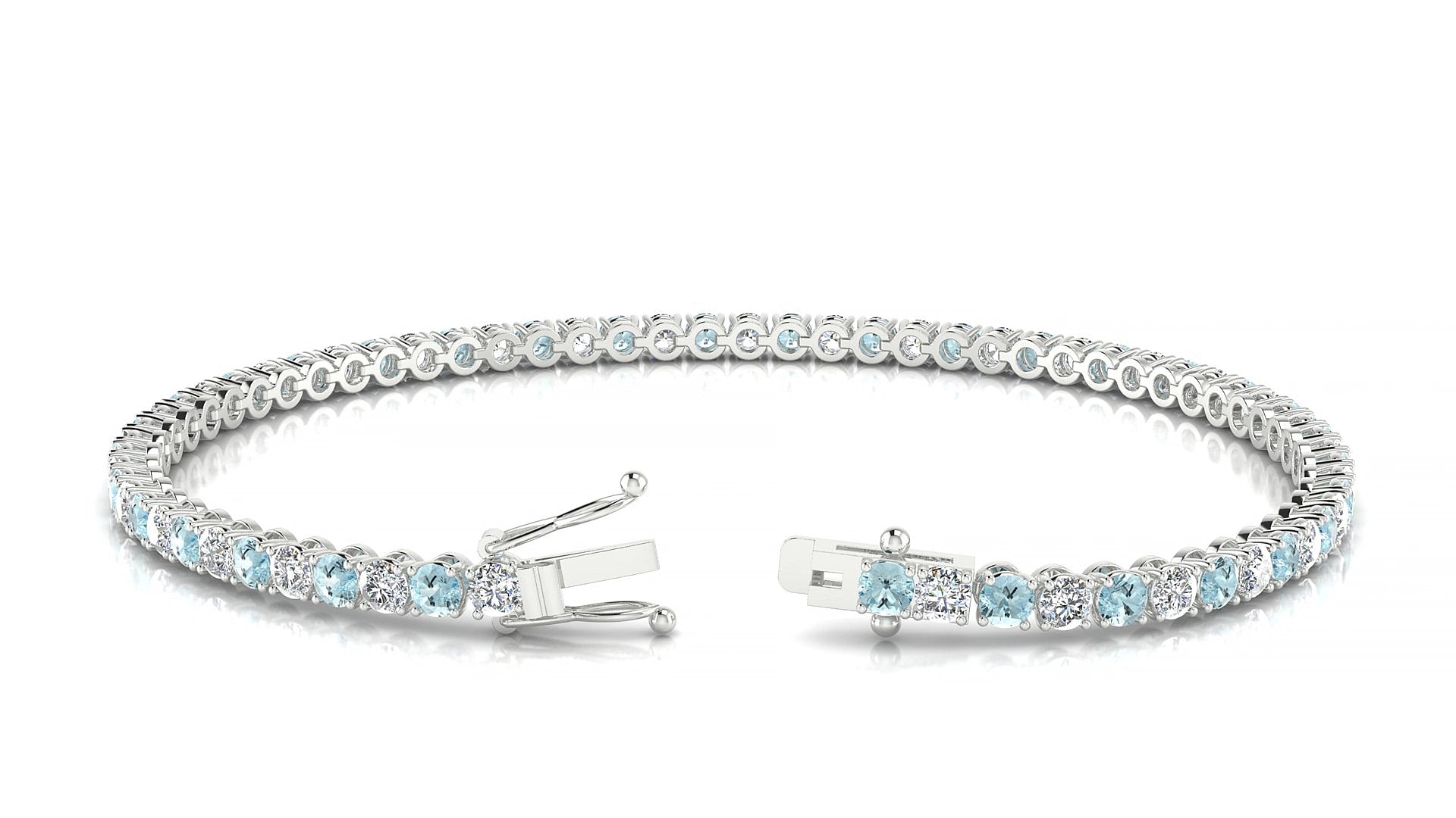 Firenze 1-1 | 18k White Gold 2.5 mm Round Natural Aquamarine & Diamond 17 cm Tennis Bracelet