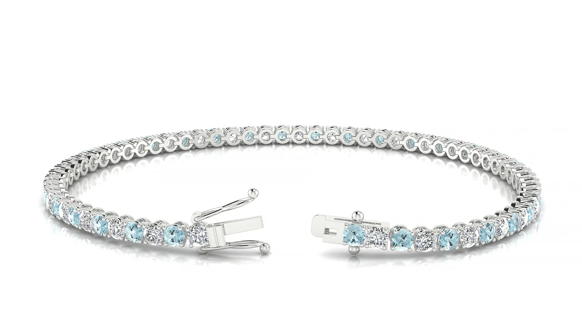 Firenze 1-1 | 18k White Gold 2.5 mm Round Natural Aquamarine & Diamond Tennis Bracelet