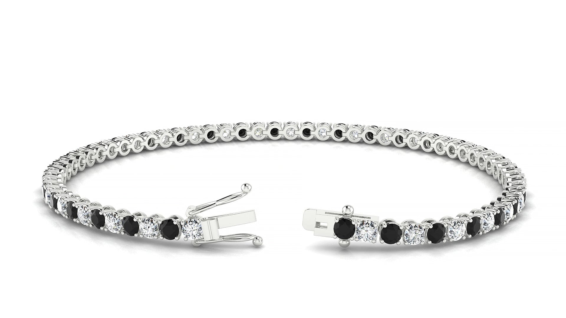 Firenze 1-1 | 18k White Gold 2.5 mm Round Natural Black Diamond & Diamond 15 cm Tennis Bracelet