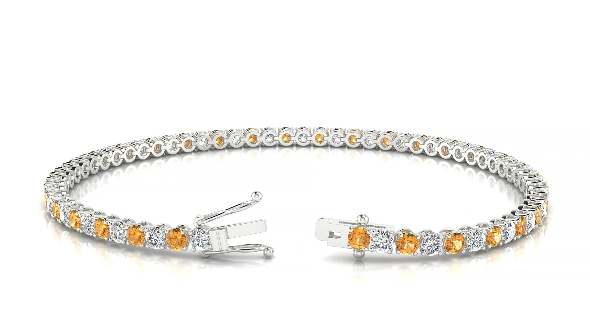 Firenze 1-1 | 18k White Gold 2.5 mm Round Natural Citrine & Diamond 15 cm Tennis Bracelet
