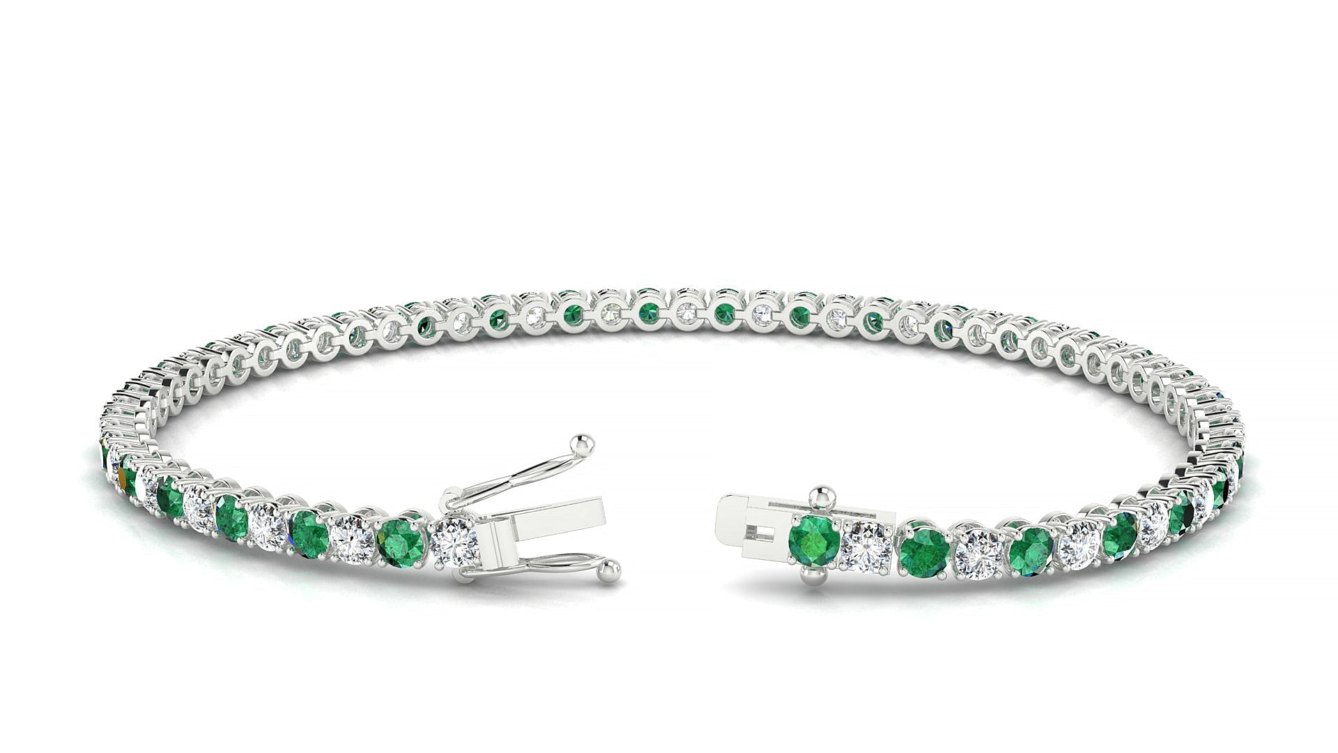 Firenze 1-1 | 18k White Gold 2.5 mm Round Natural Emerald & Diamond Tennis Bracelet