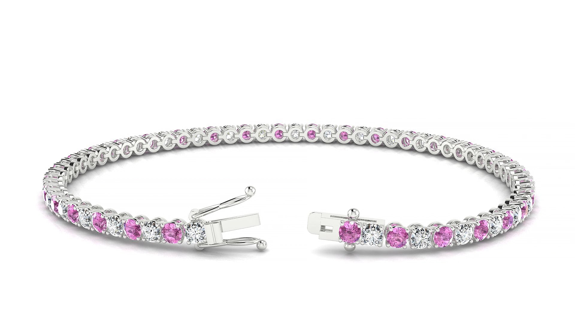 Firenze 1-1 | 18k White Gold 2.5 mm Round Natural Pink Sapphire & Diamond 15 cm Tennis Bracelet
