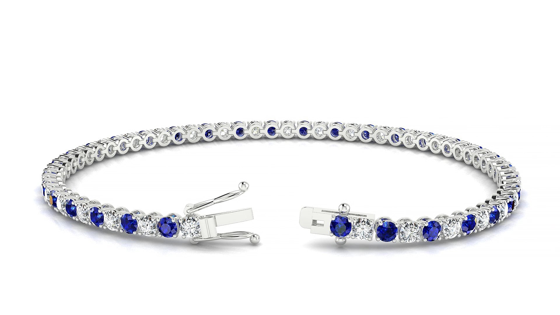 Firenze 1-1 | 18k White Gold 2.5 mm Round Natural Sapphire & Diamond 15 cm Tennis Bracelet
