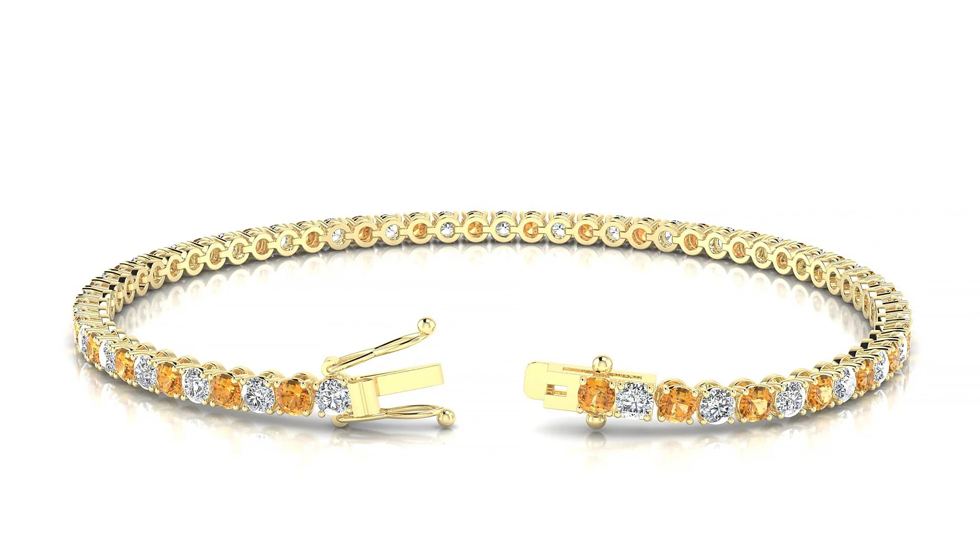 Firenze 1-1 | 18k Yellow Gold 2.5 mm Round Natural Citrine & Diamond Tennis Bracelet