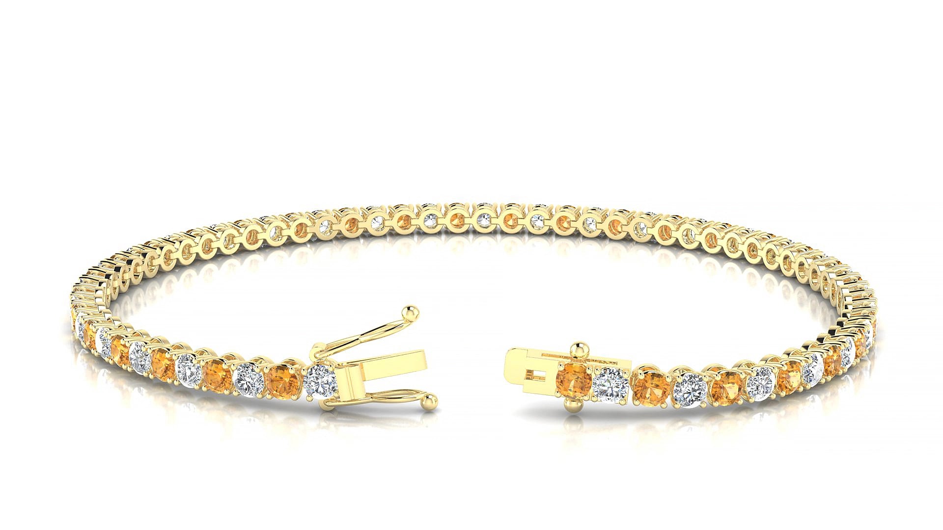 Firenze 1-1 | 18k Yellow Gold 2.5 mm Round Natural Citrine & Diamond 16 cm Tennis Bracelet