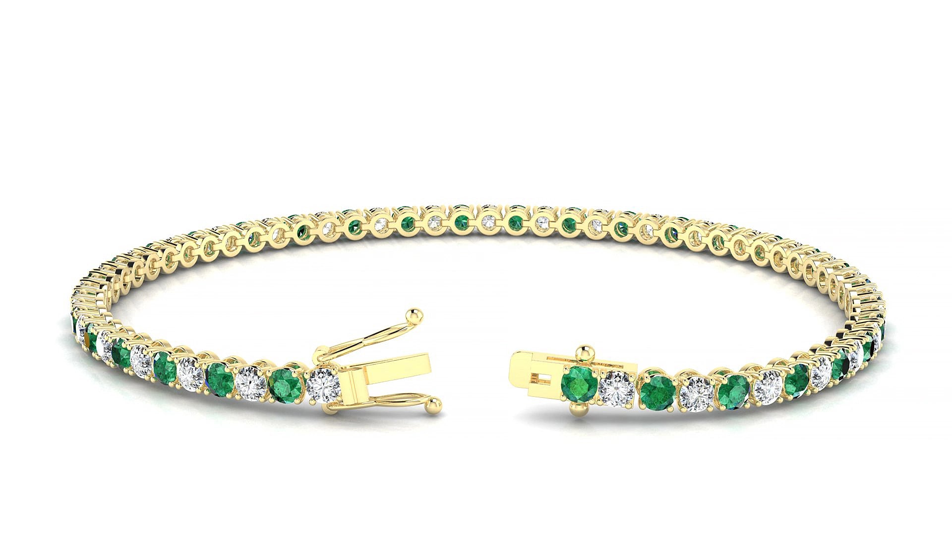 Firenze 1-1 | 18k Yellow Gold 2.5 mm Round Natural Emerald & Diamond 17 cm Tennis Bracelet