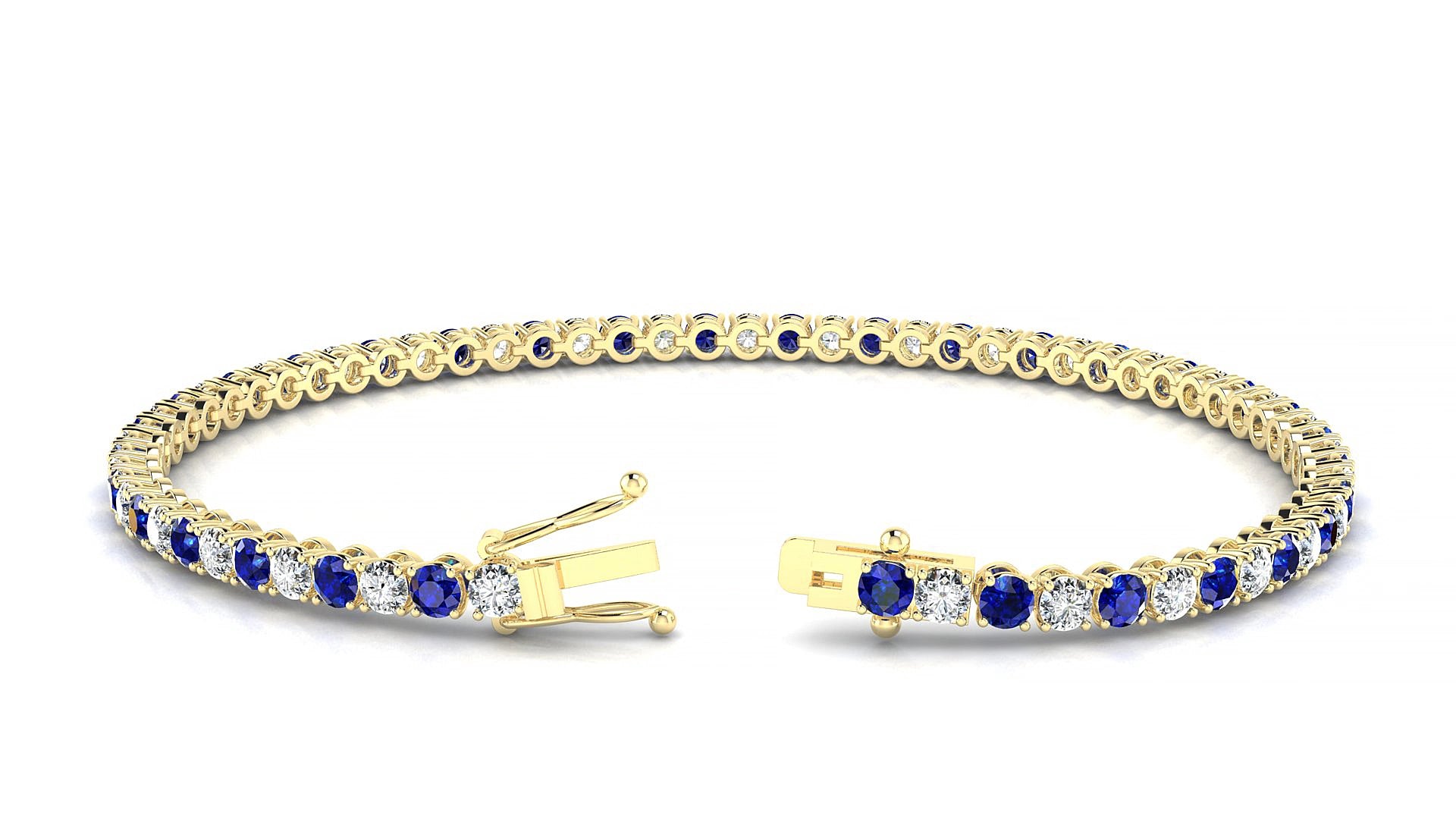 Firenze 1-1 | 18k Yellow Gold 2.5 mm Round Natural Sapphire & Diamond 17 cm Tennis Bracelet