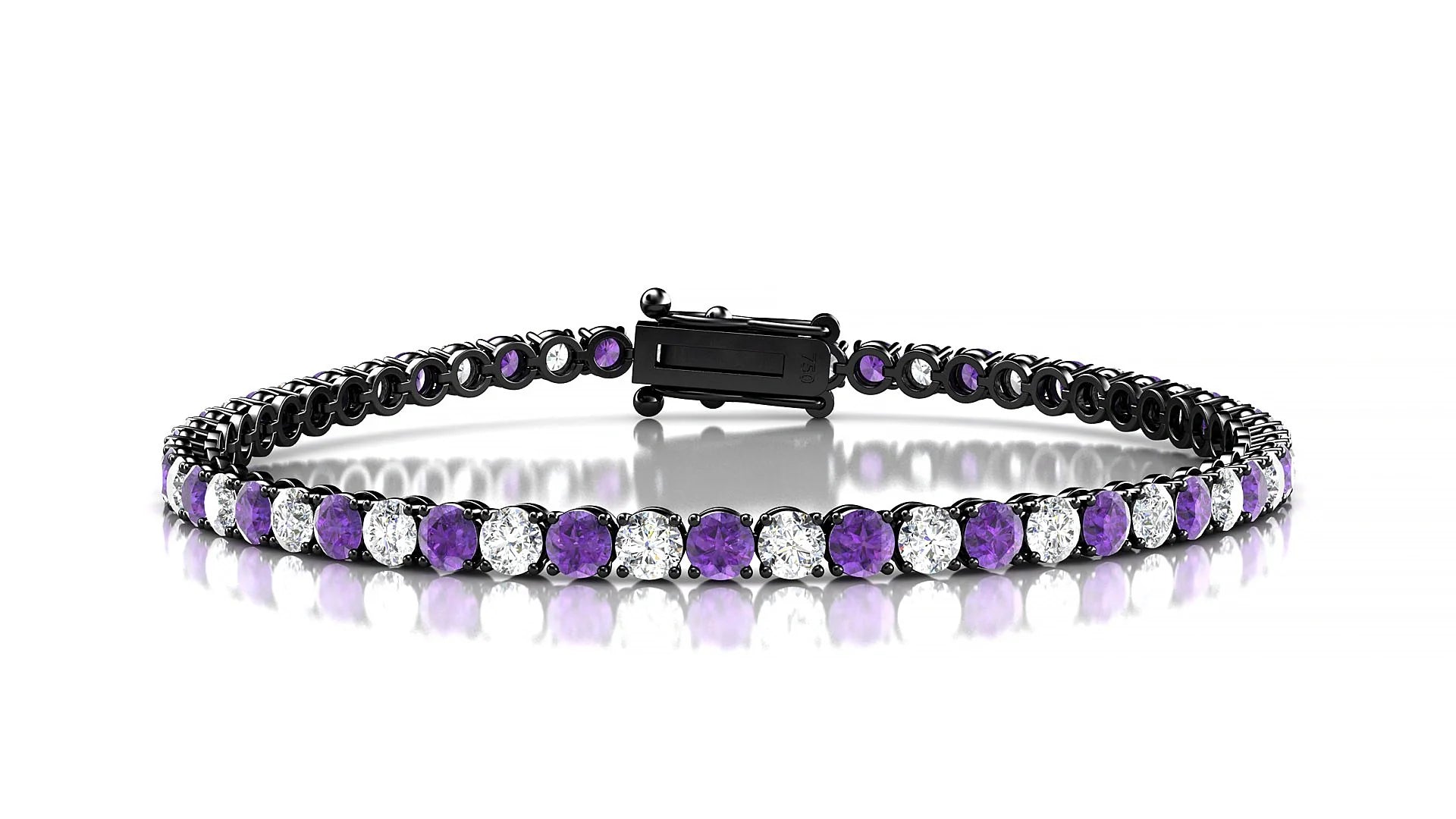 Firenze 1-1 | 18k Black Gold 3 mm Round Natural Amethyst & Diamond Tennis Bracelet