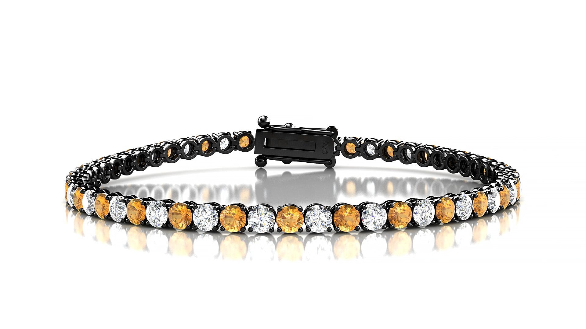 Firenze 1-1 | 18k Black Gold 3 mm Round Natural Citrine & Diamond 18 cm Tennis Bracelet