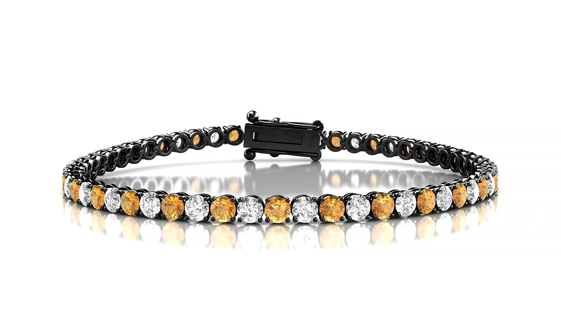 Firenze 1-1 | 18k Black Gold 3 mm Round Natural Citrine & Diamond Tennis Bracelet