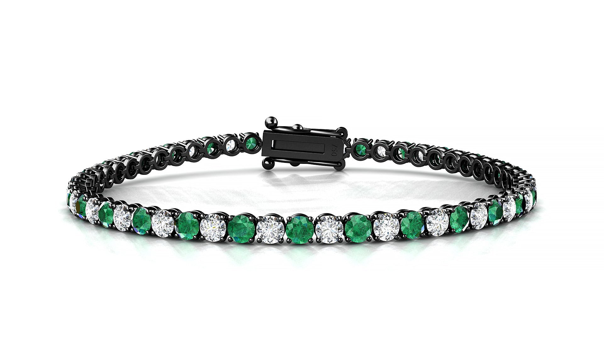 Firenze 1-1 | 18k Black Gold 3 mm Round Natural Emerald & Diamond Tennis Bracelet