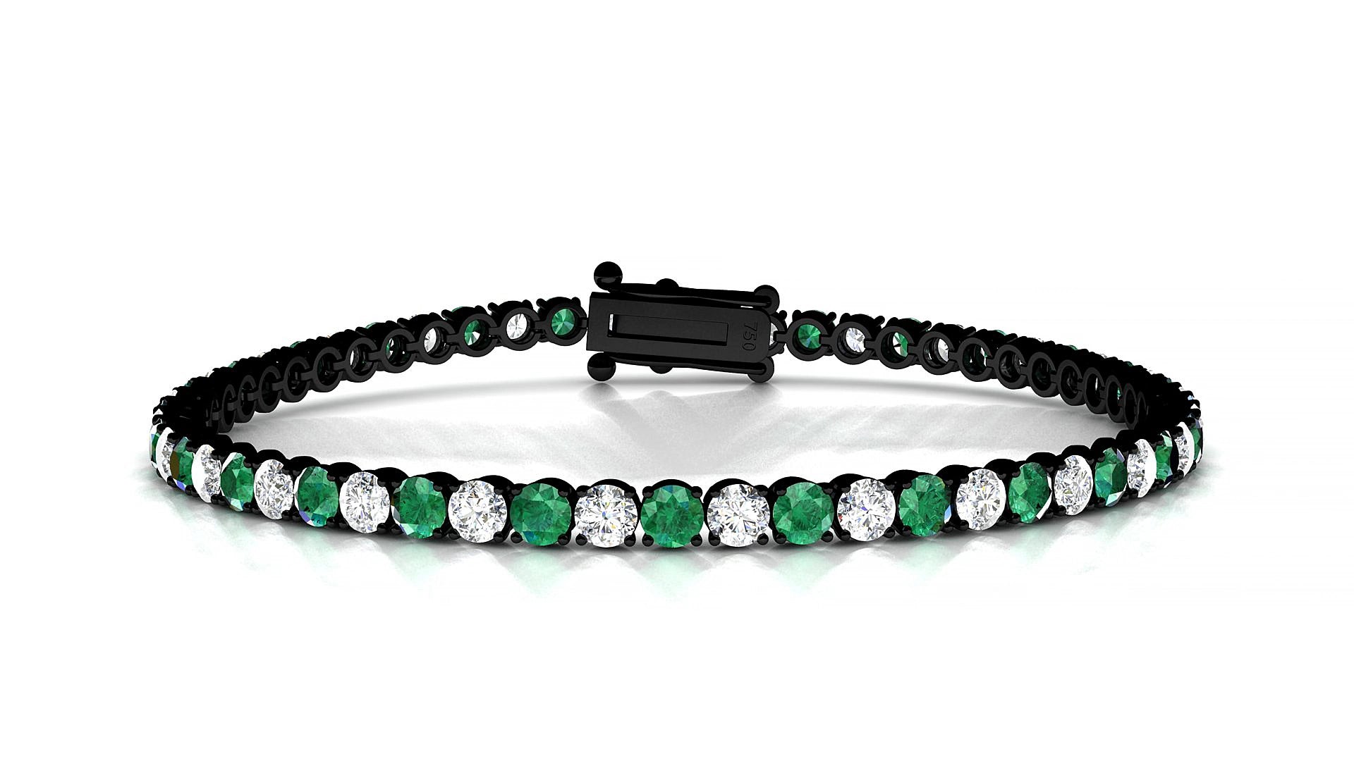 Firenze 1-1 | 18k Black Gold 3 mm Round Natural Emerald & Diamond 18 cm Tennis Bracelet