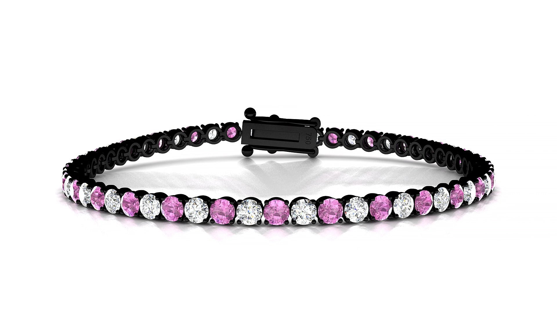 Firenze 1-1 | 18k Black Gold 3 mm Round Natural Pink Sapphire & Diamond 15 cm Tennis Bracelet