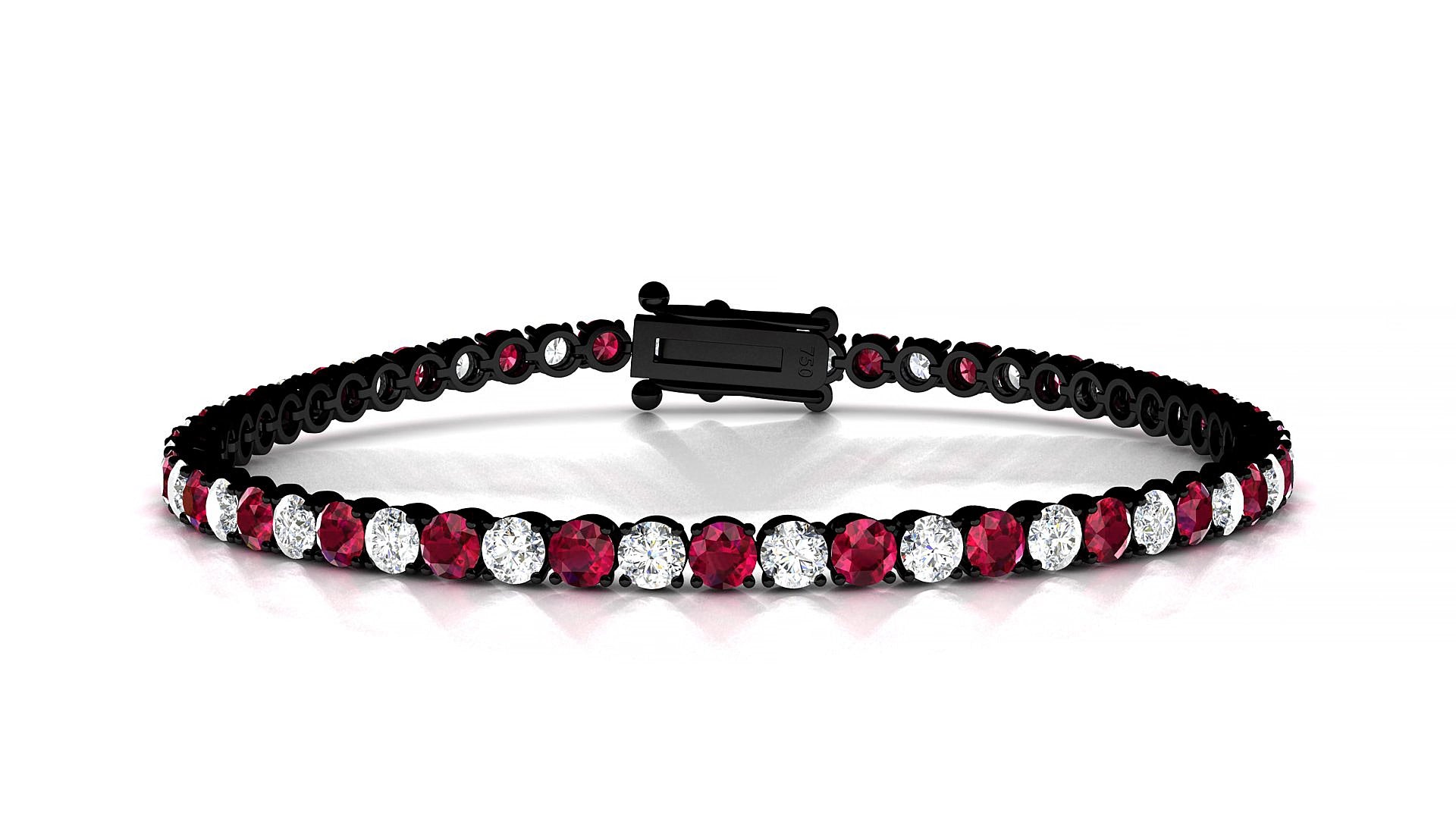 Firenze 1-1 | 18k Black Gold 3 mm Round Natural Ruby & Diamond 18 cm Tennis Bracelet