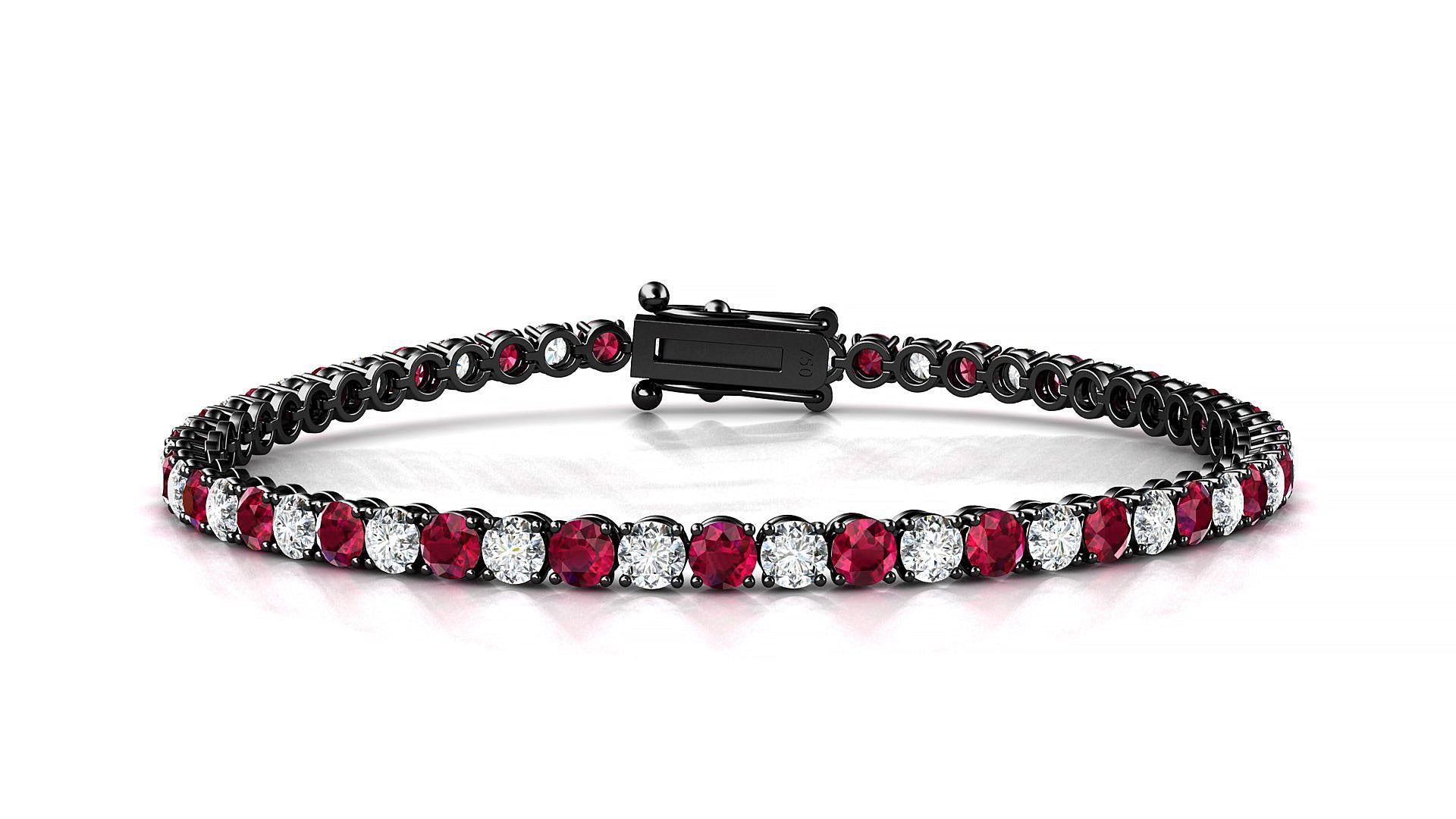 Firenze 1-1 | 18k Black Gold 3 mm Round Natural Ruby & Diamond Tennis Bracelet
