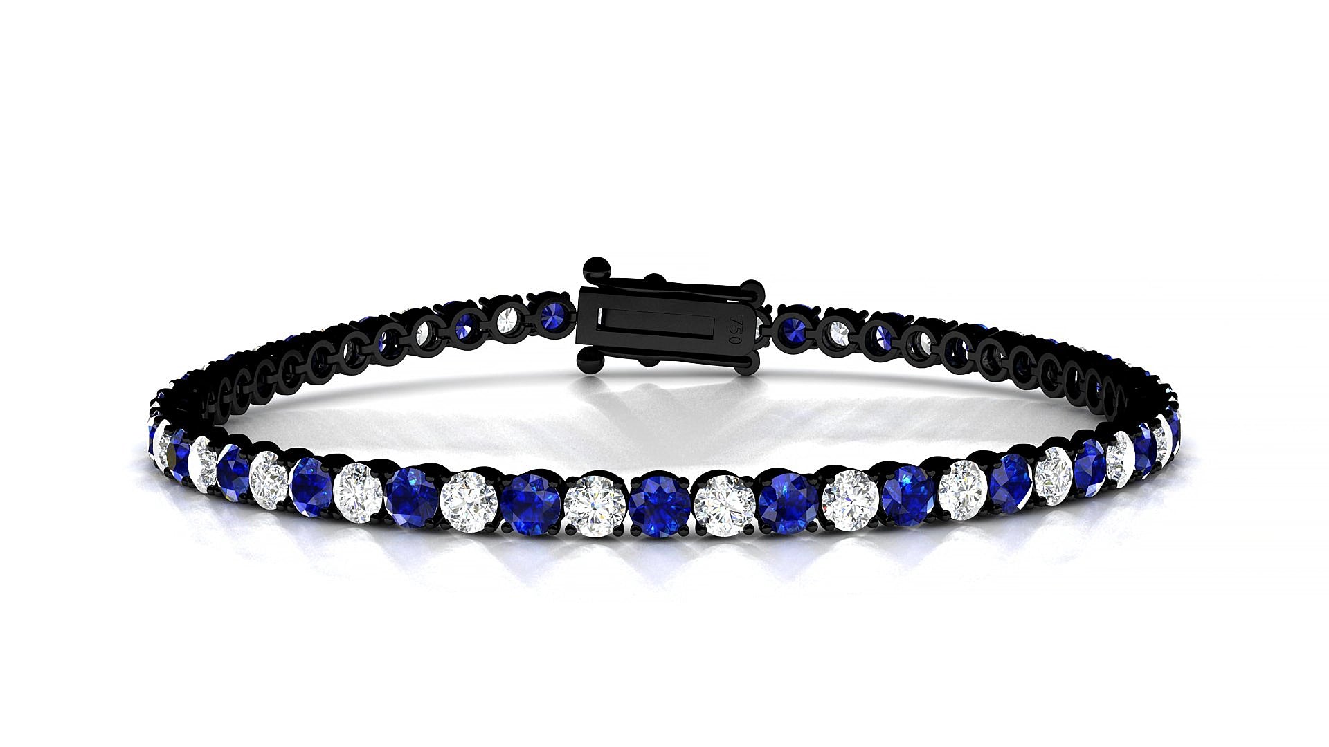 Firenze 1-1 | 18k Black Gold 3 mm Round Natural Sapphire & Diamond 19 cm Tennis Bracelet