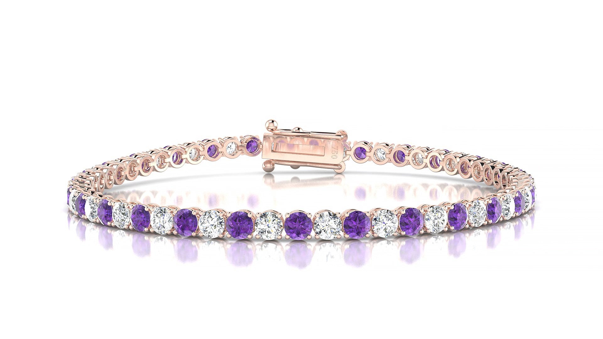 Firenze 1-1 | 18k Rose Gold 3 mm Round Natural Amethyst & Diamond 19 cm Tennis Bracelet