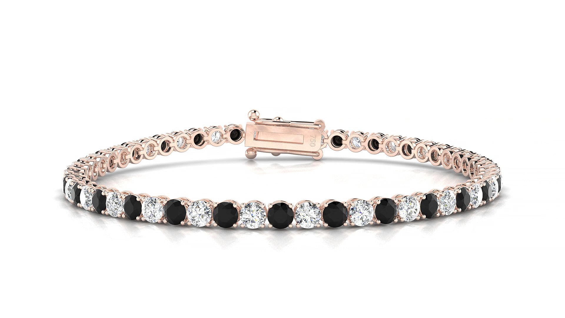 Firenze 1-1 | 18k Rose Gold 3 mm Round Natural Black Diamond & Diamond 15 cm Tennis Bracelet
